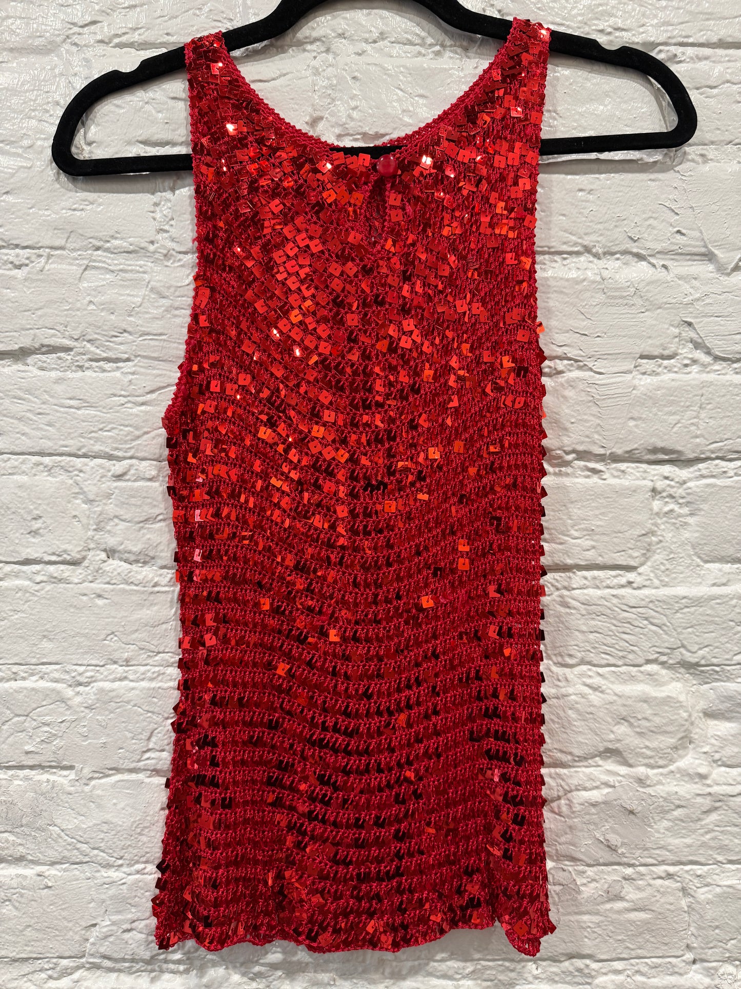 Crochet Sequin Red Top