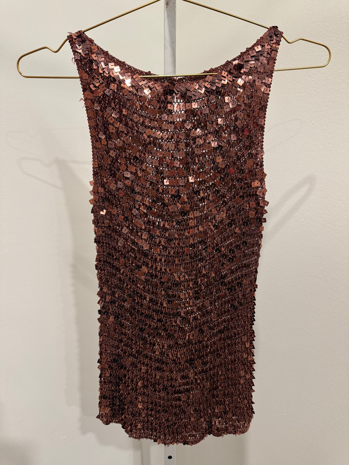 Brown crochet sequin tank top