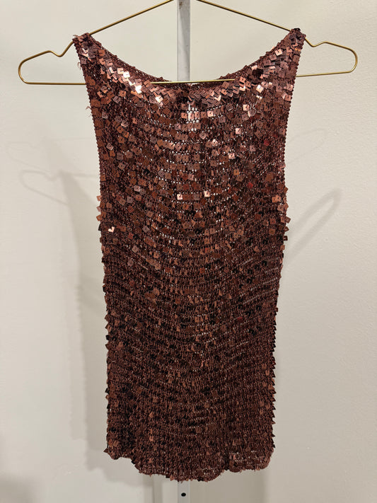 Brown crochet sequin tank top