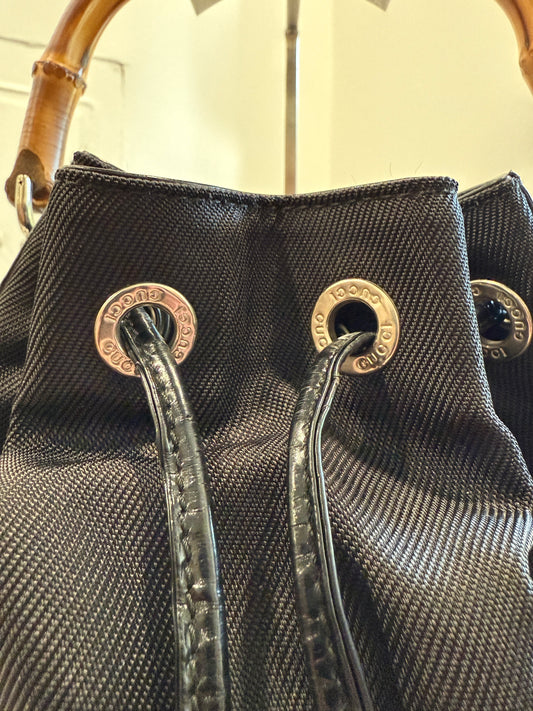 Black Gucci Bucket Bamboo Handbag