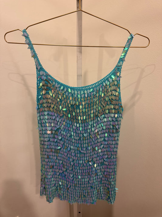 Blue crochet sequin cami