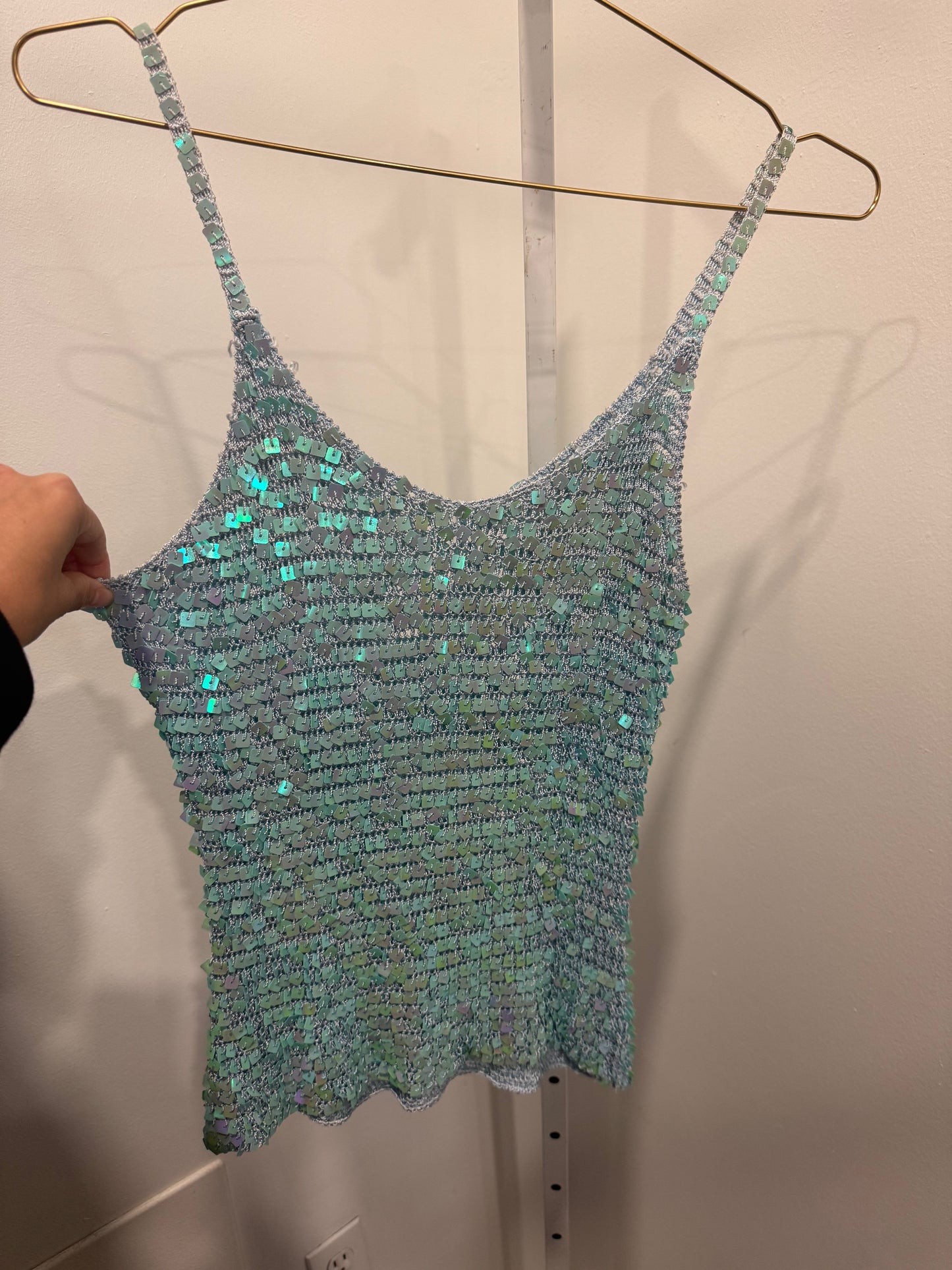 Blue crochet sequin cami