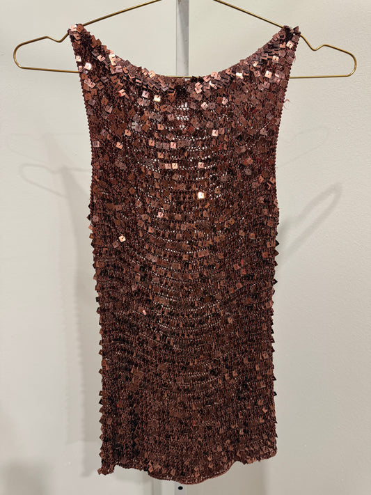 Brown crochet sequin tank top