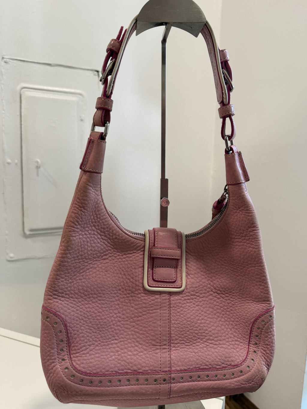 Pink Pebble Leather Handbag