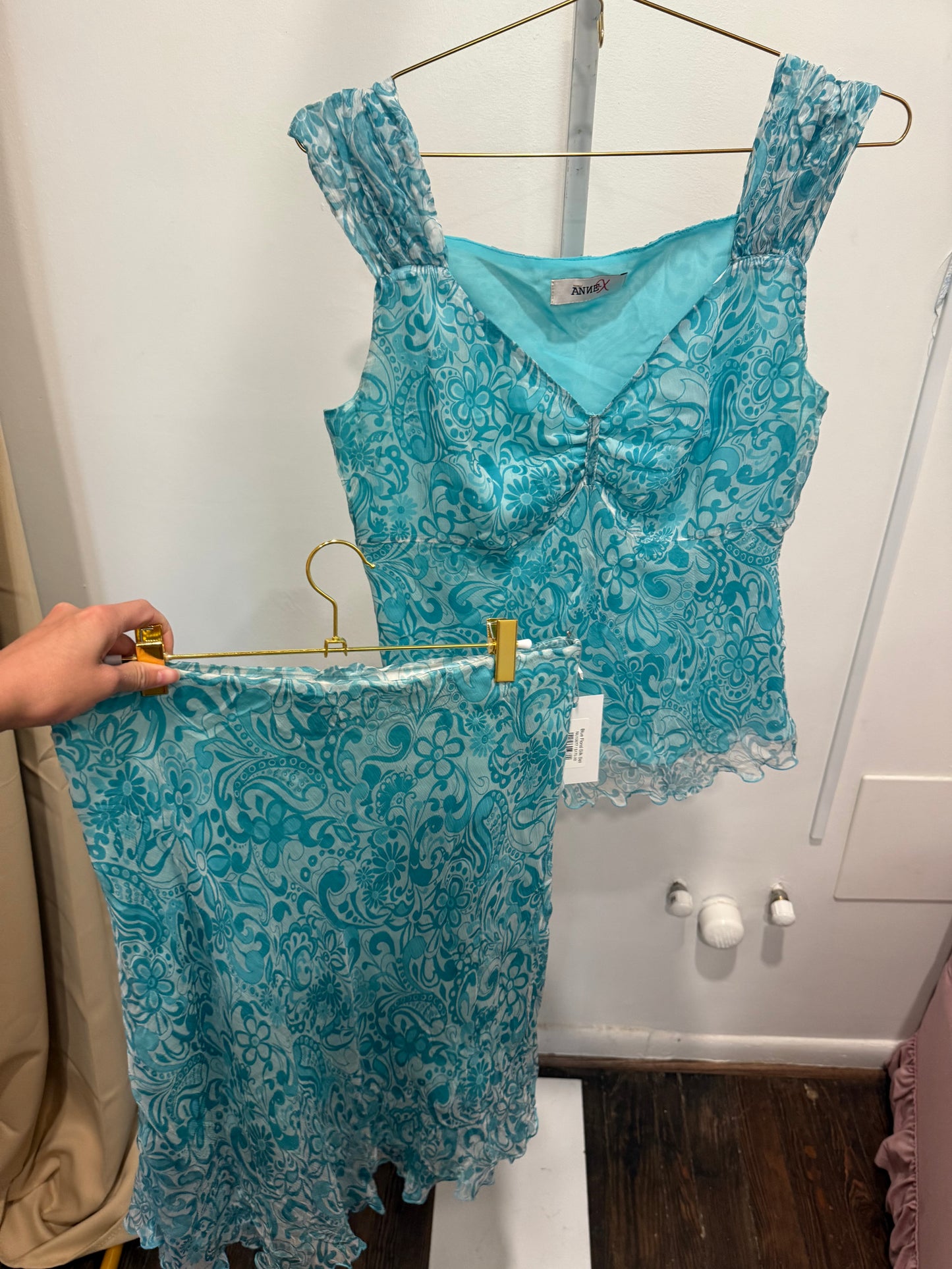 Blue Floral Silk Set