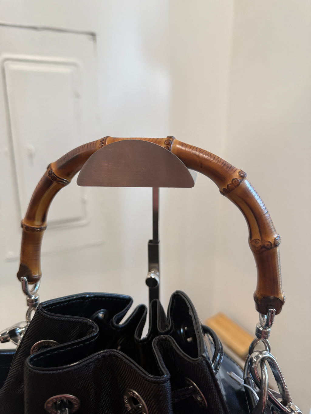 Black Gucci Bucket Bamboo Handbag