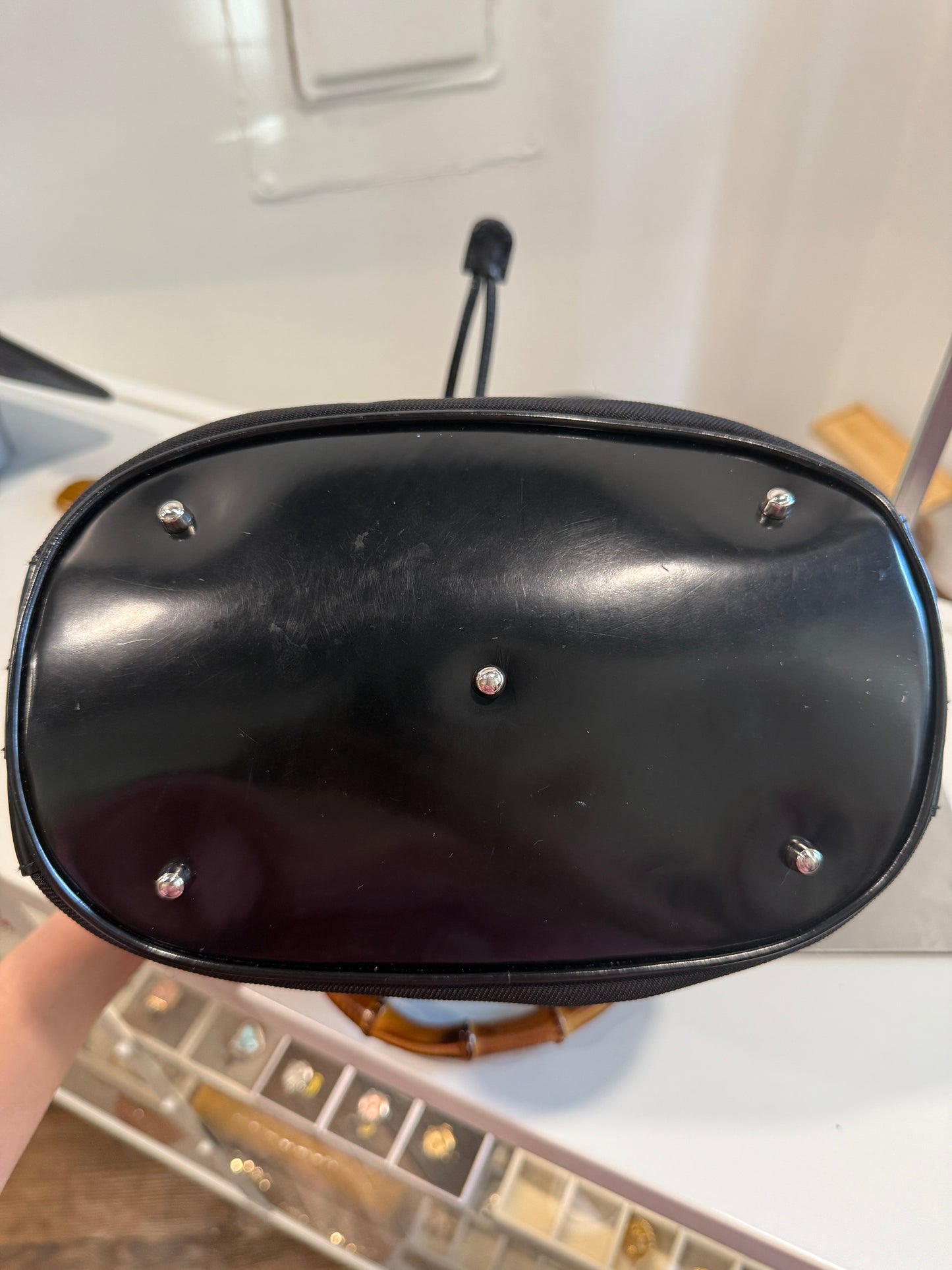 Black Gucci Bucket Bamboo Handbag