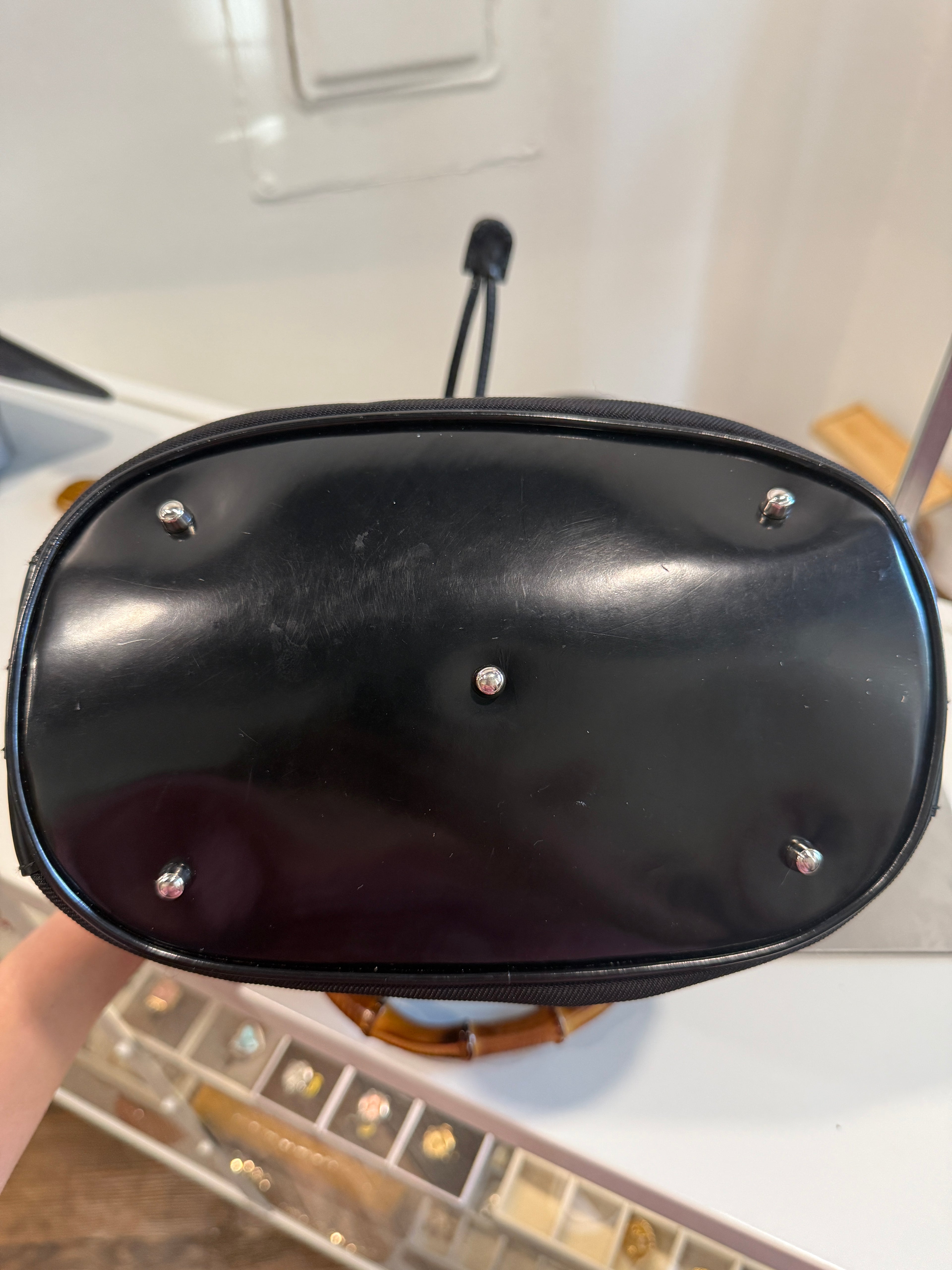 Black Gucci Bucket Bamboo Handbag