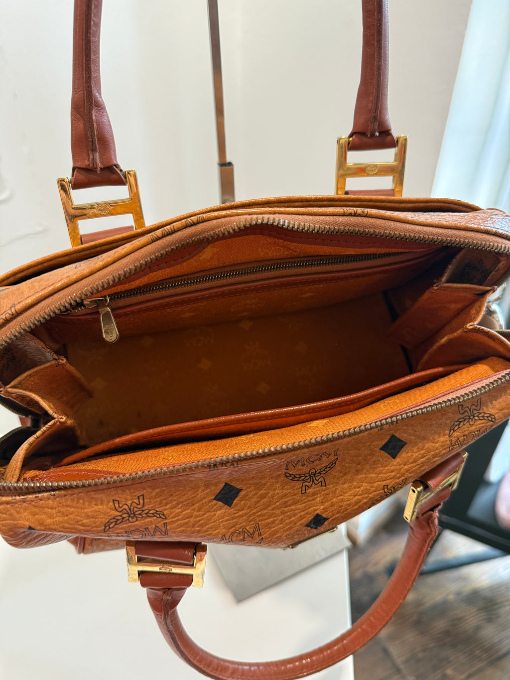 MCM Cognac Boston Handbag