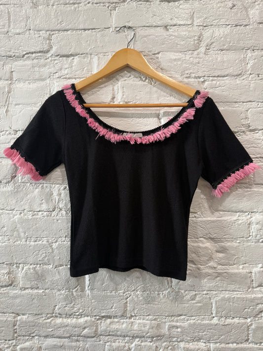 Italian pink detail black top