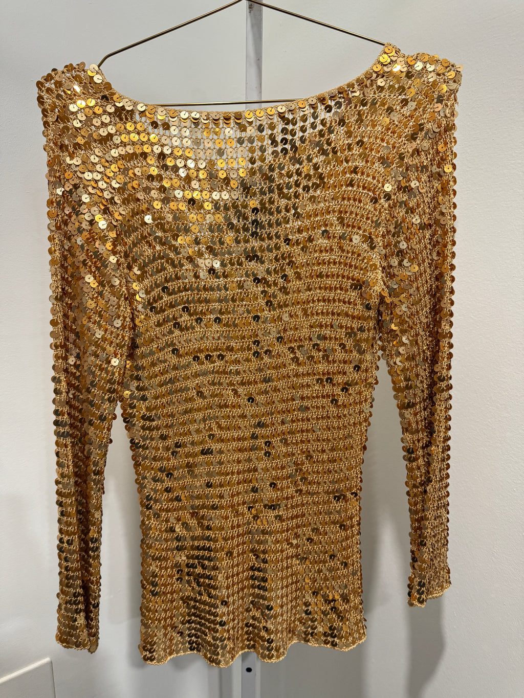 Long sleeve gold crochet top