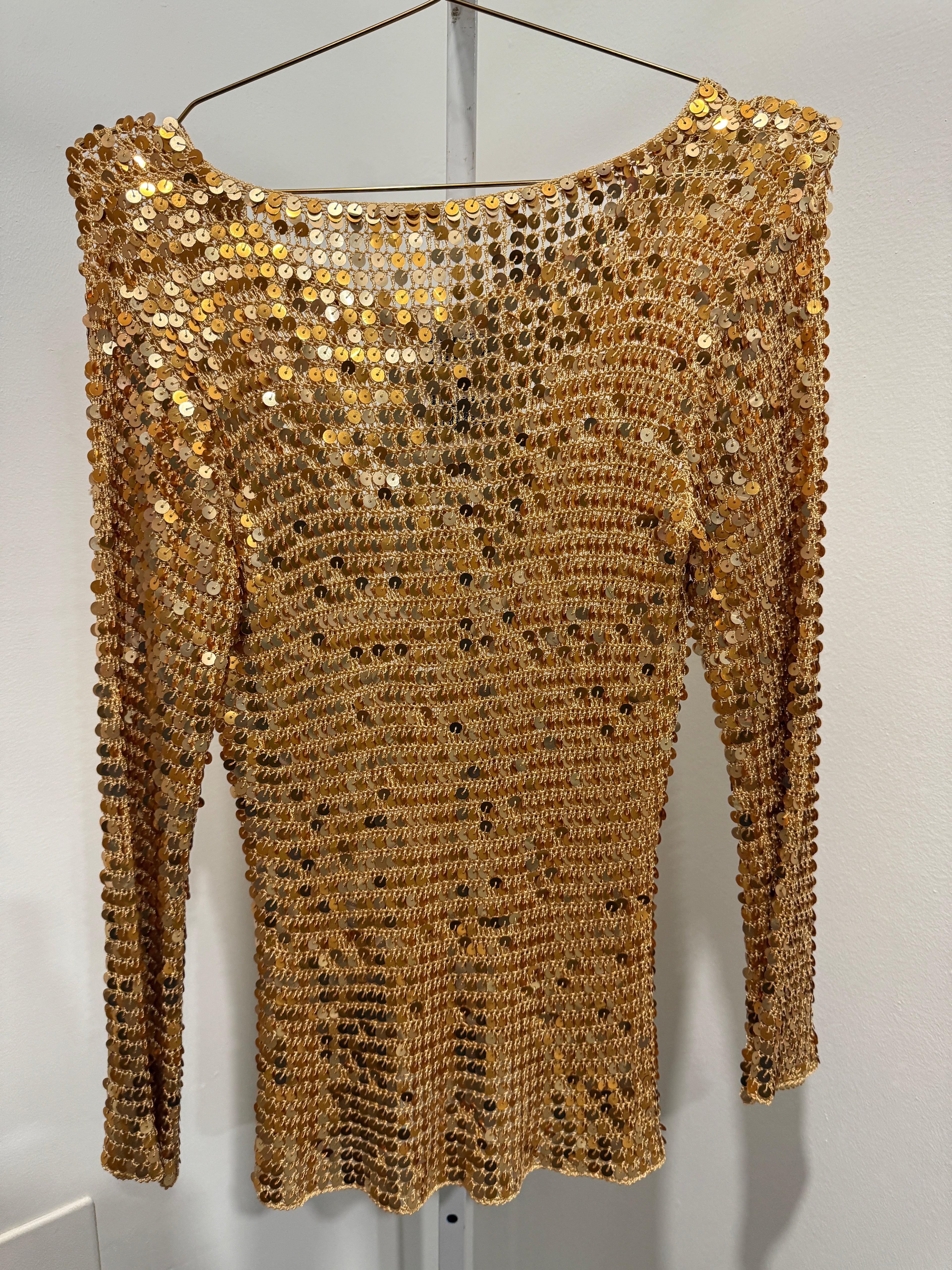 Long sleeve gold crochet top