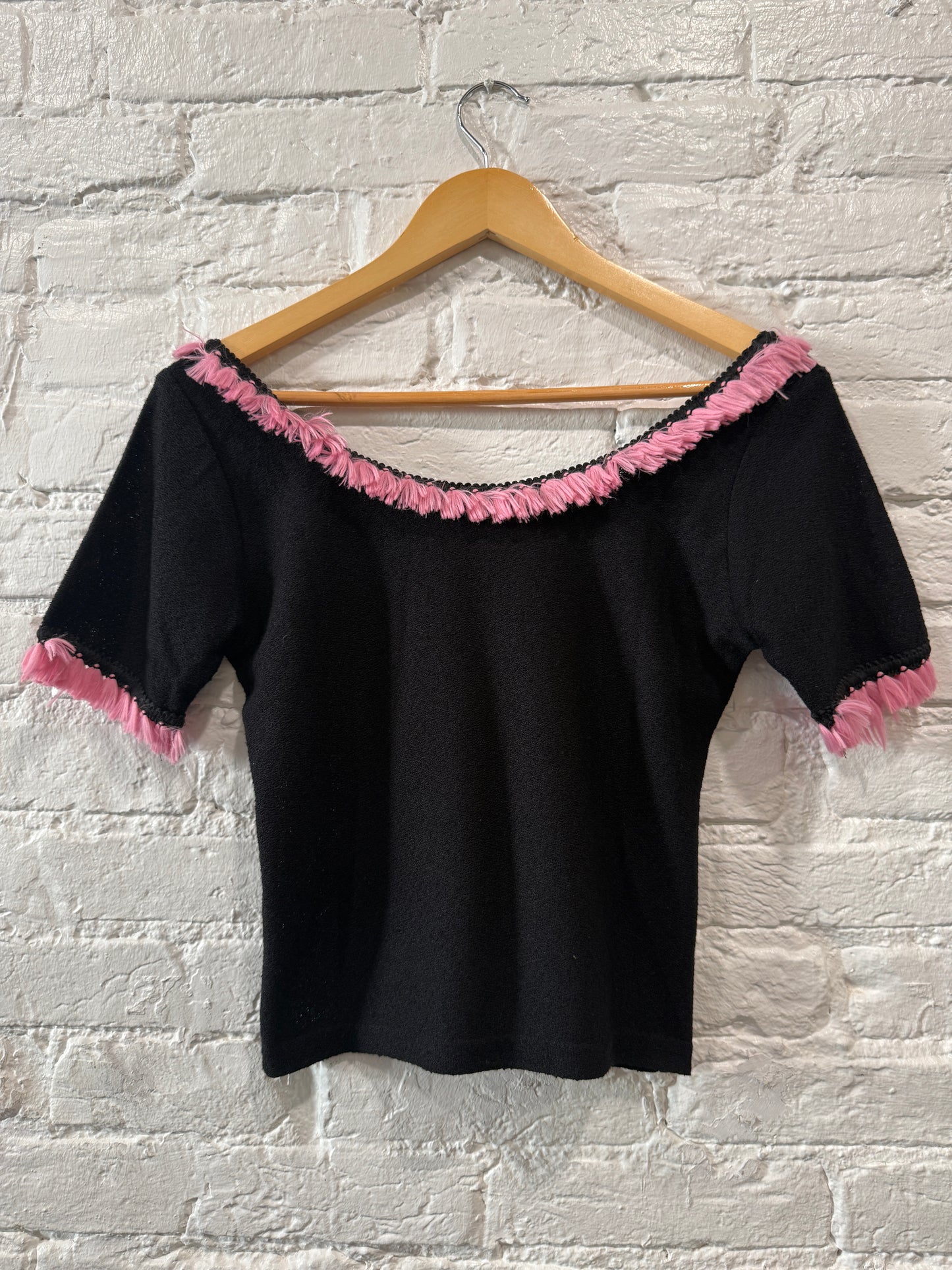 Italian pink detail black top