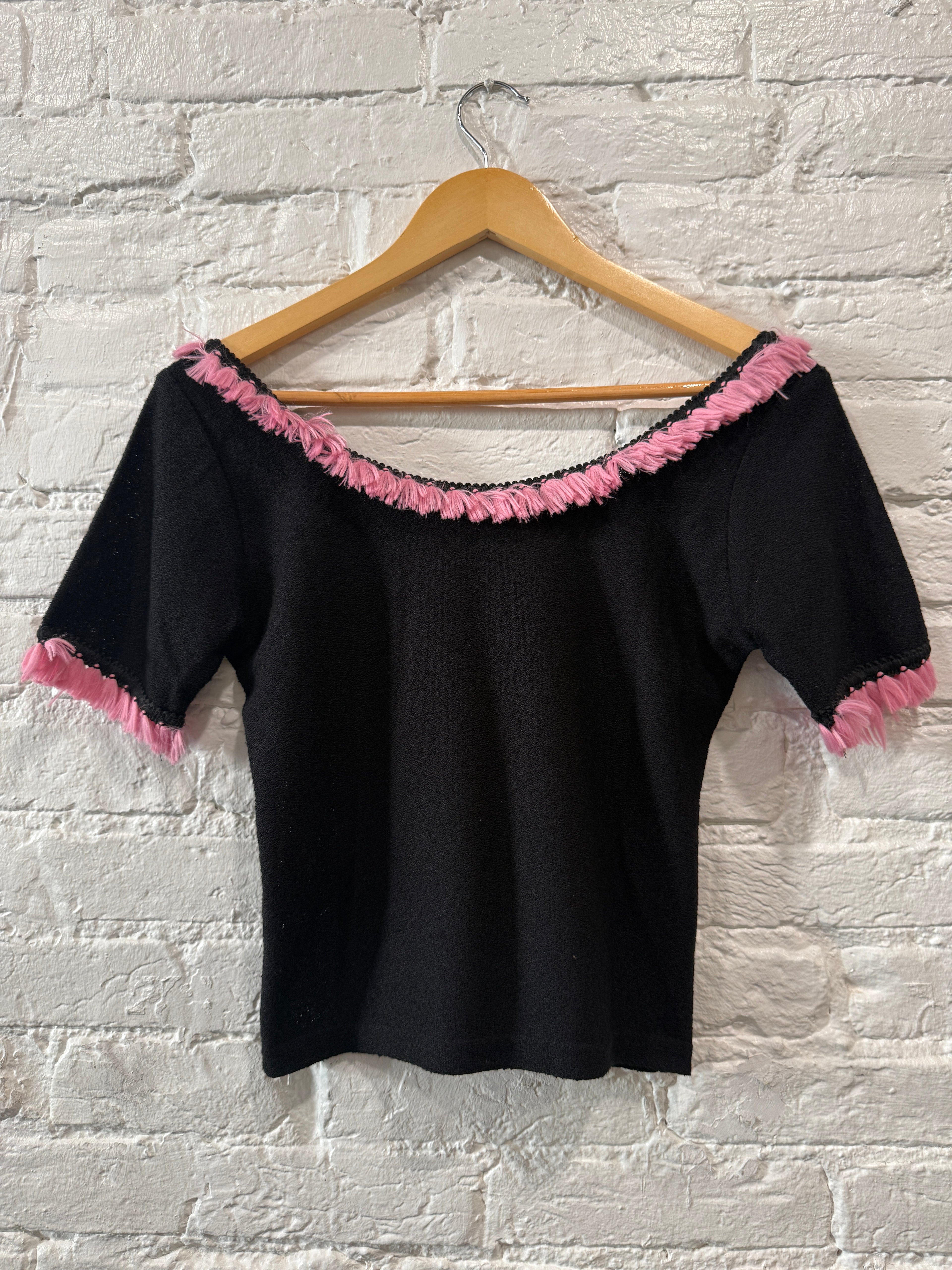 Italian pink detail black top