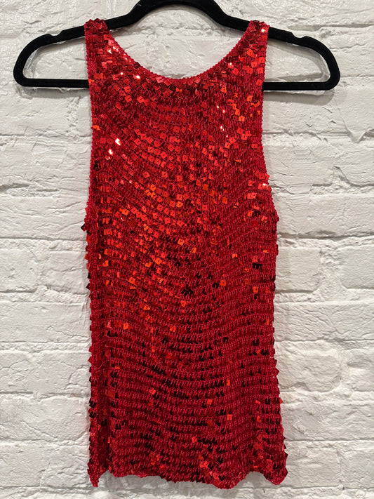 Crochet Sequin Red Top