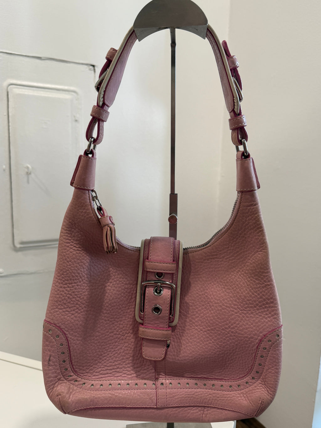 Pink Pebble Leather Handbag