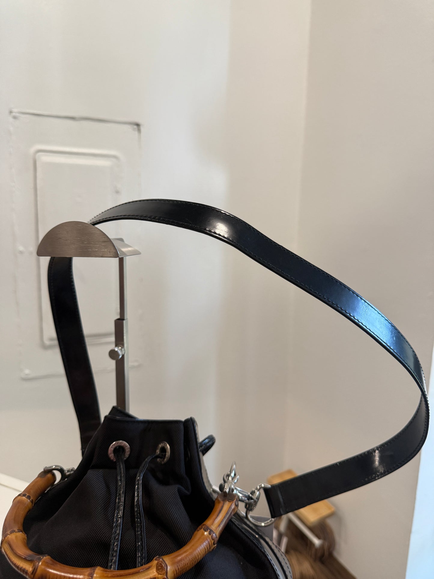 Black Gucci Bucket Bamboo Handbag