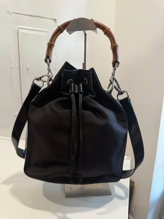 Black Gucci Bucket Bamboo Handbag