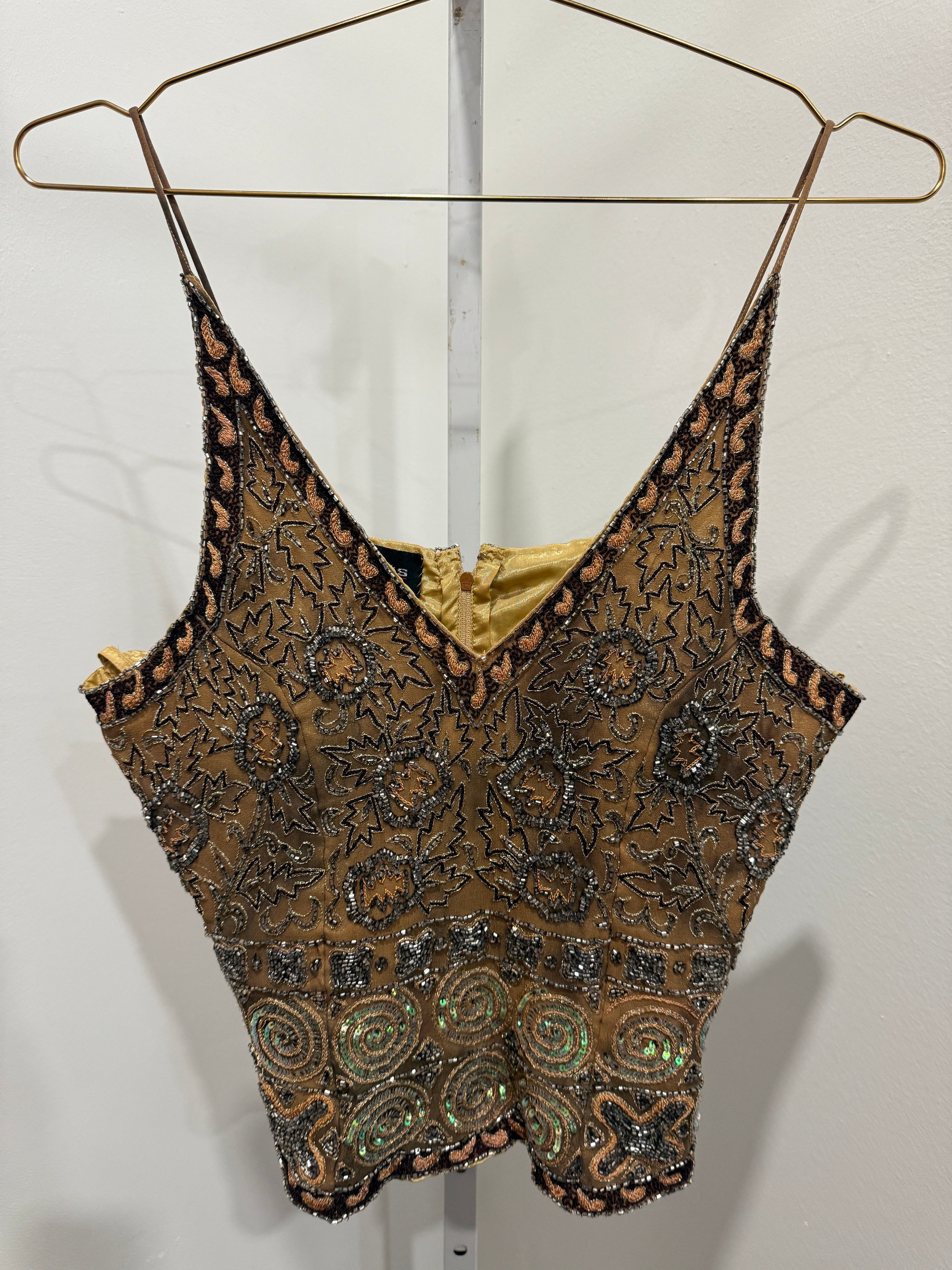 Gold beaded corset top