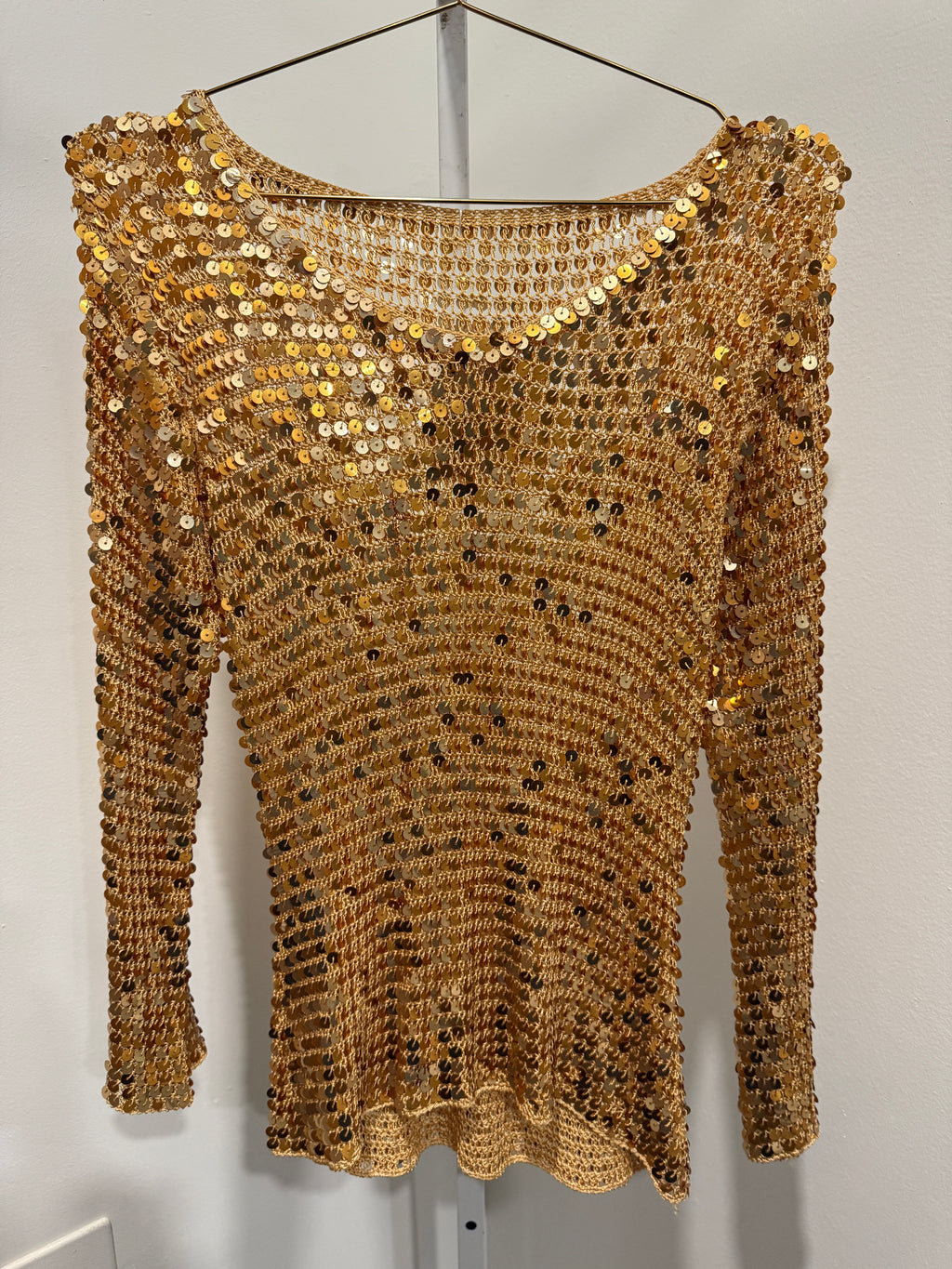 Long sleeve gold crochet top