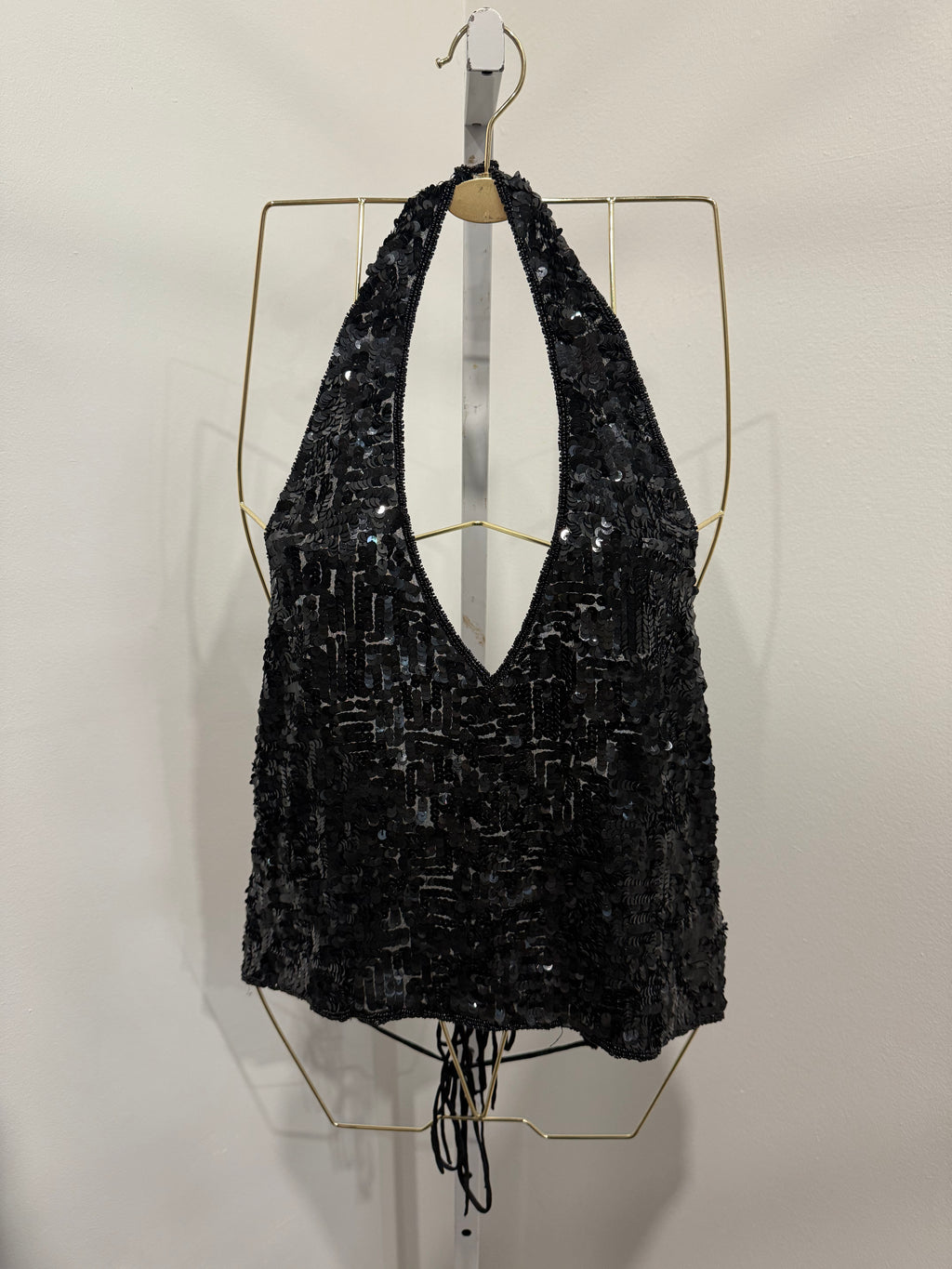 Black sequined halter top