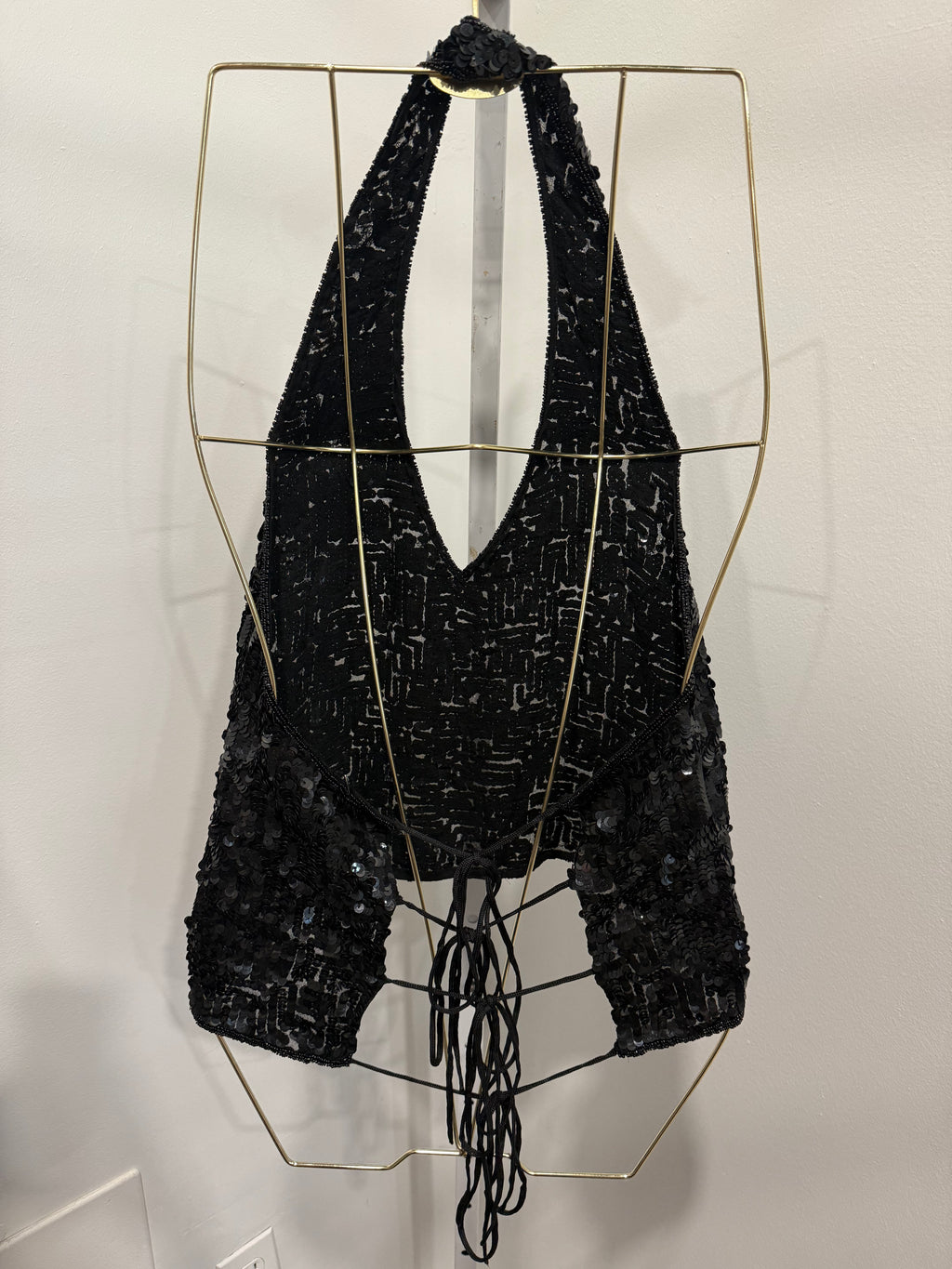 Black sequined halter top