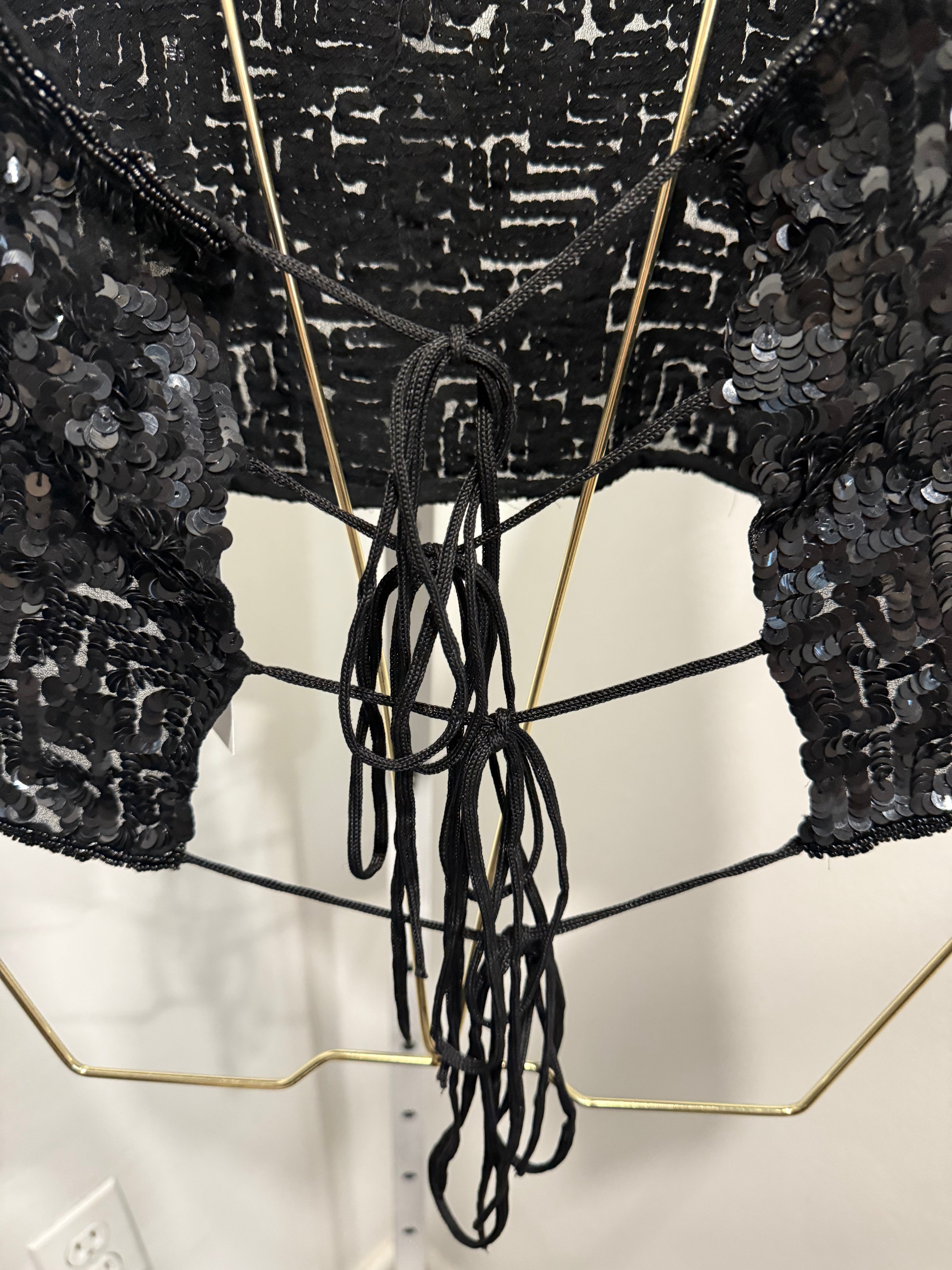 Black sequined halter top