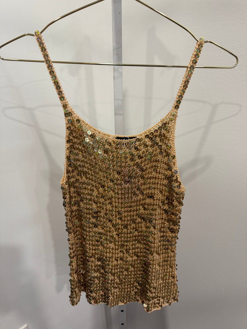 Gold sequin crochet cami