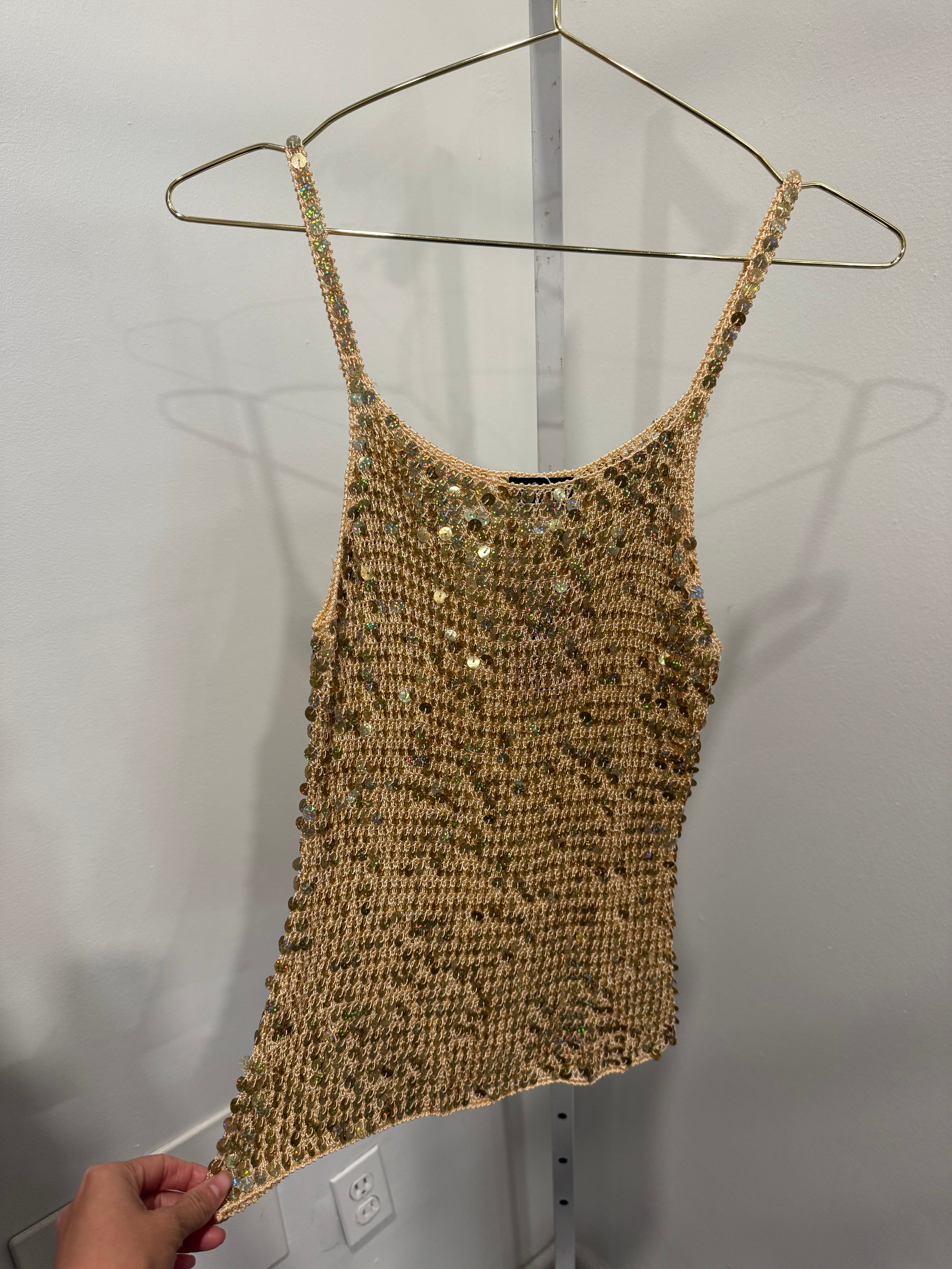 Gold sequin crochet cami