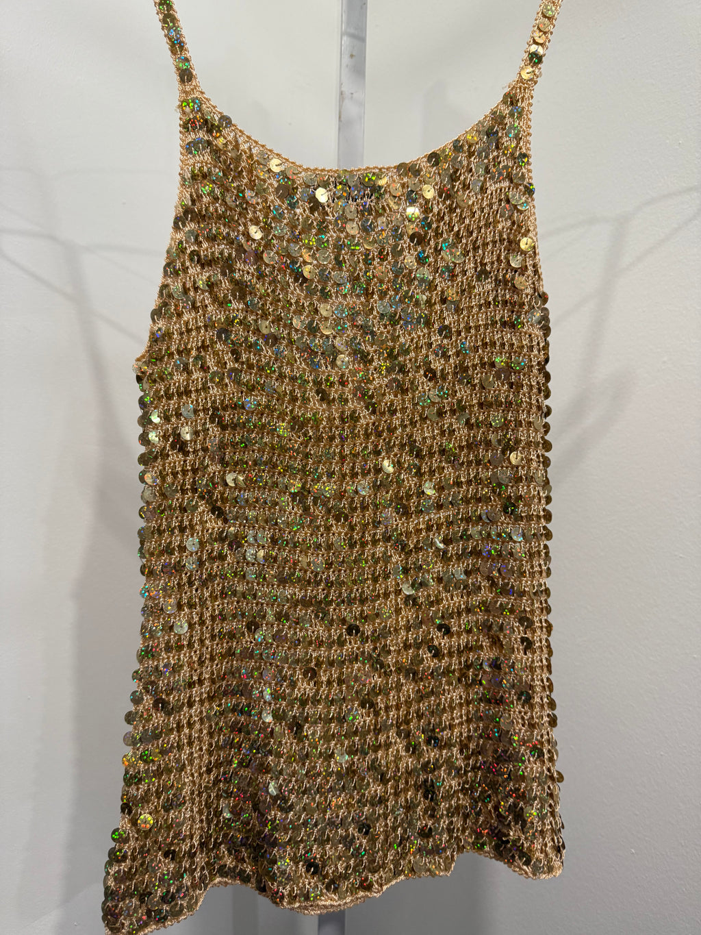 Gold sequin crochet cami