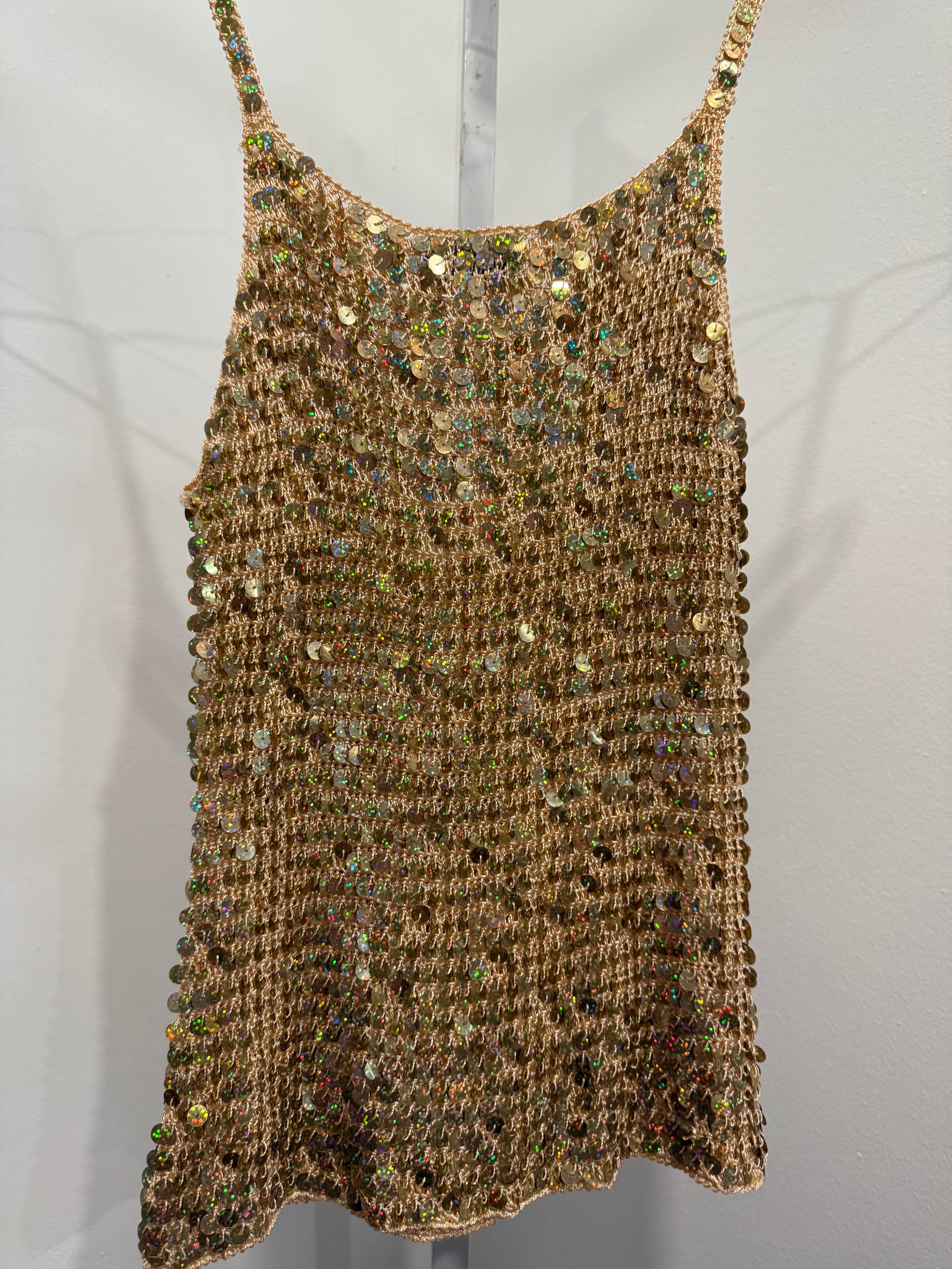Gold sequin crochet cami