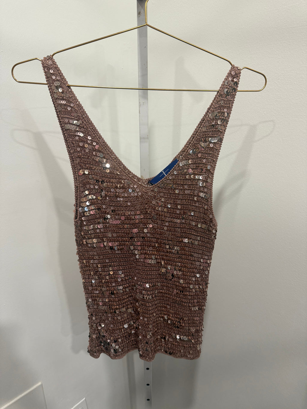 Brown crochet sequin top as is