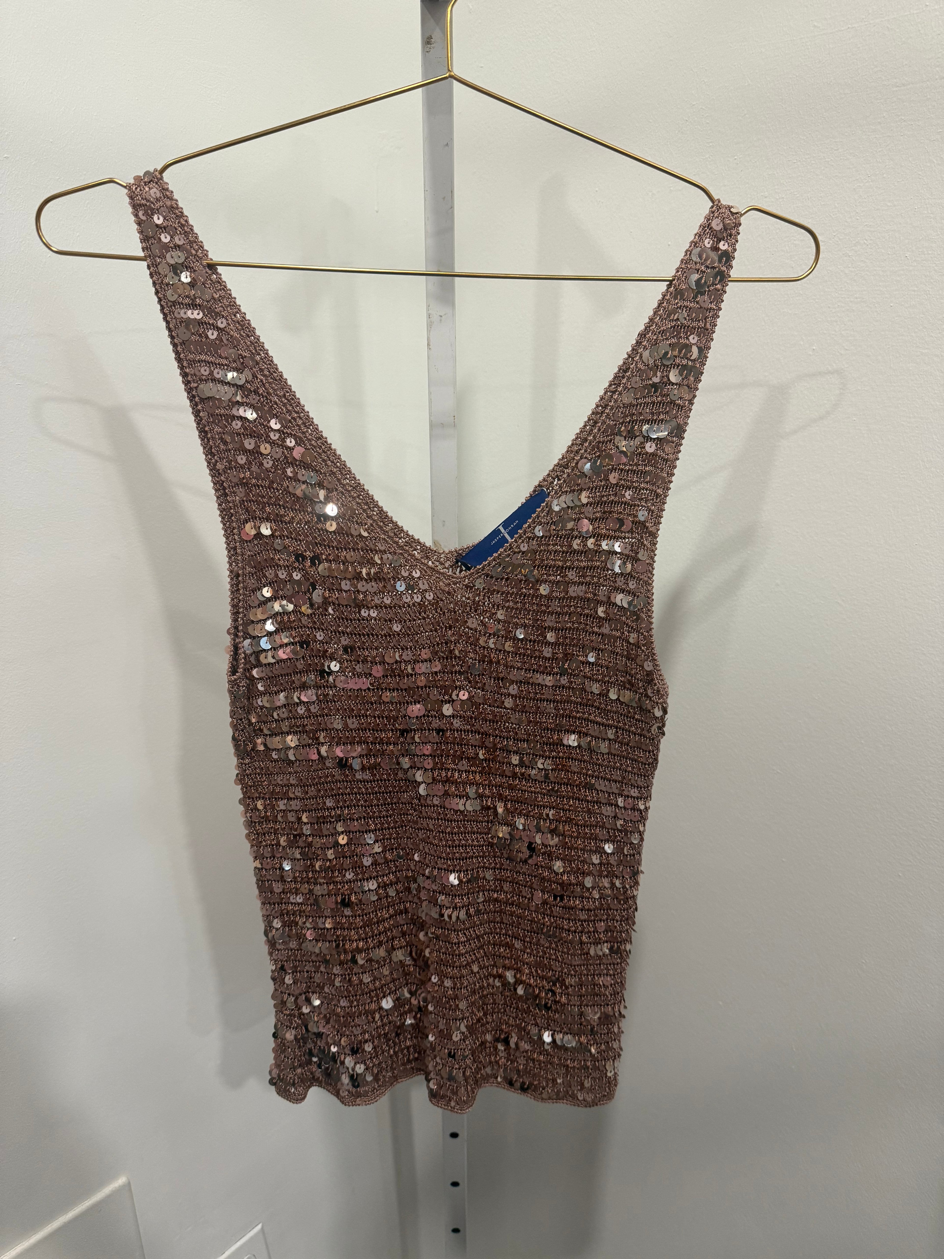 Brown crochet sequin top as is