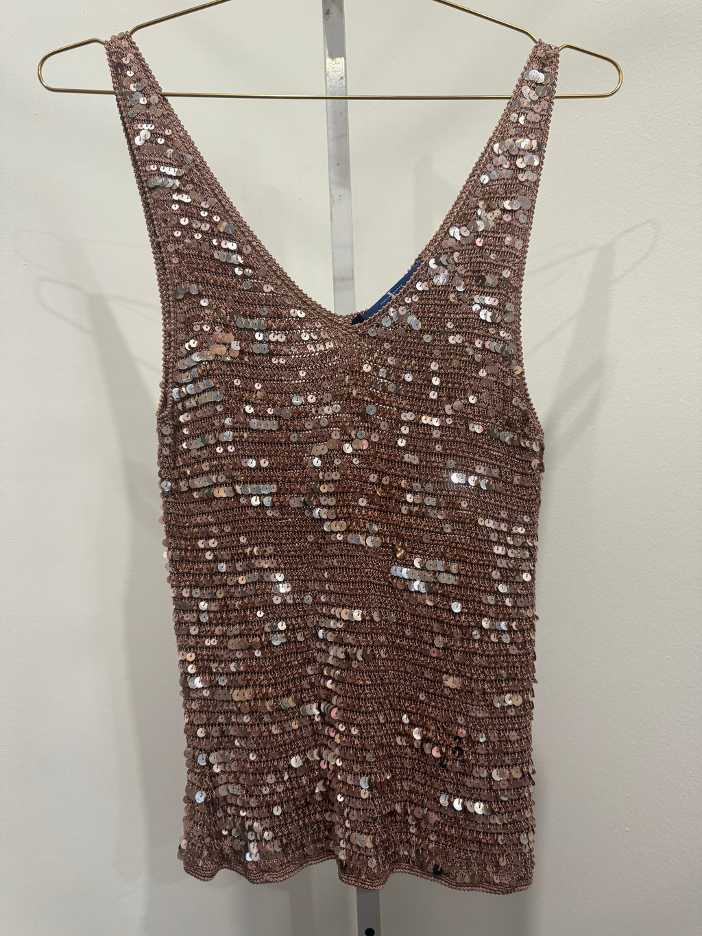 Brown crochet sequin top as is