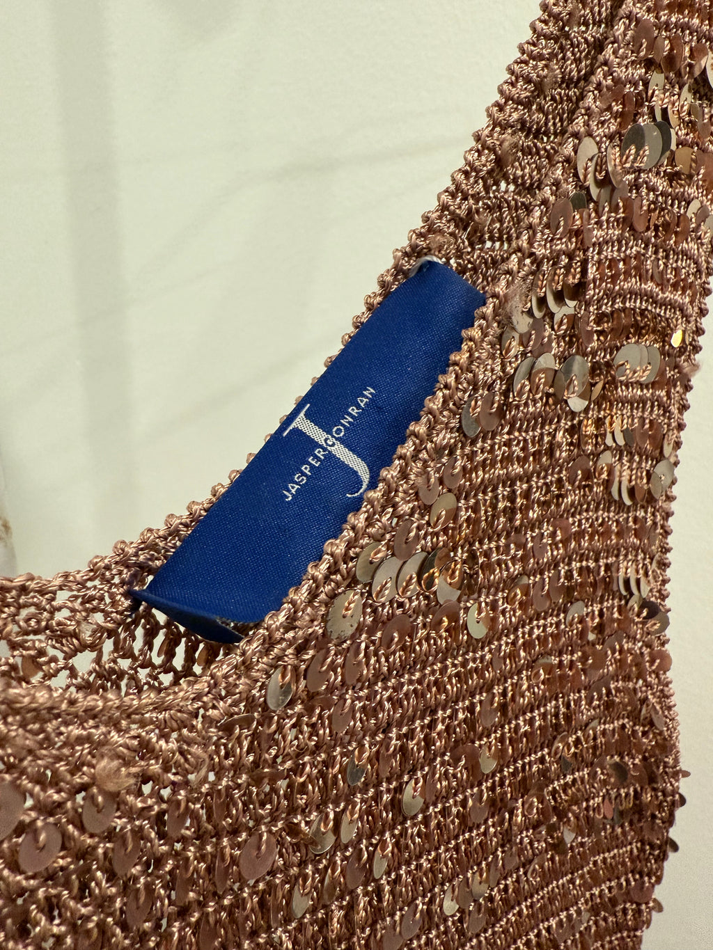 Brown crochet sequin top as is