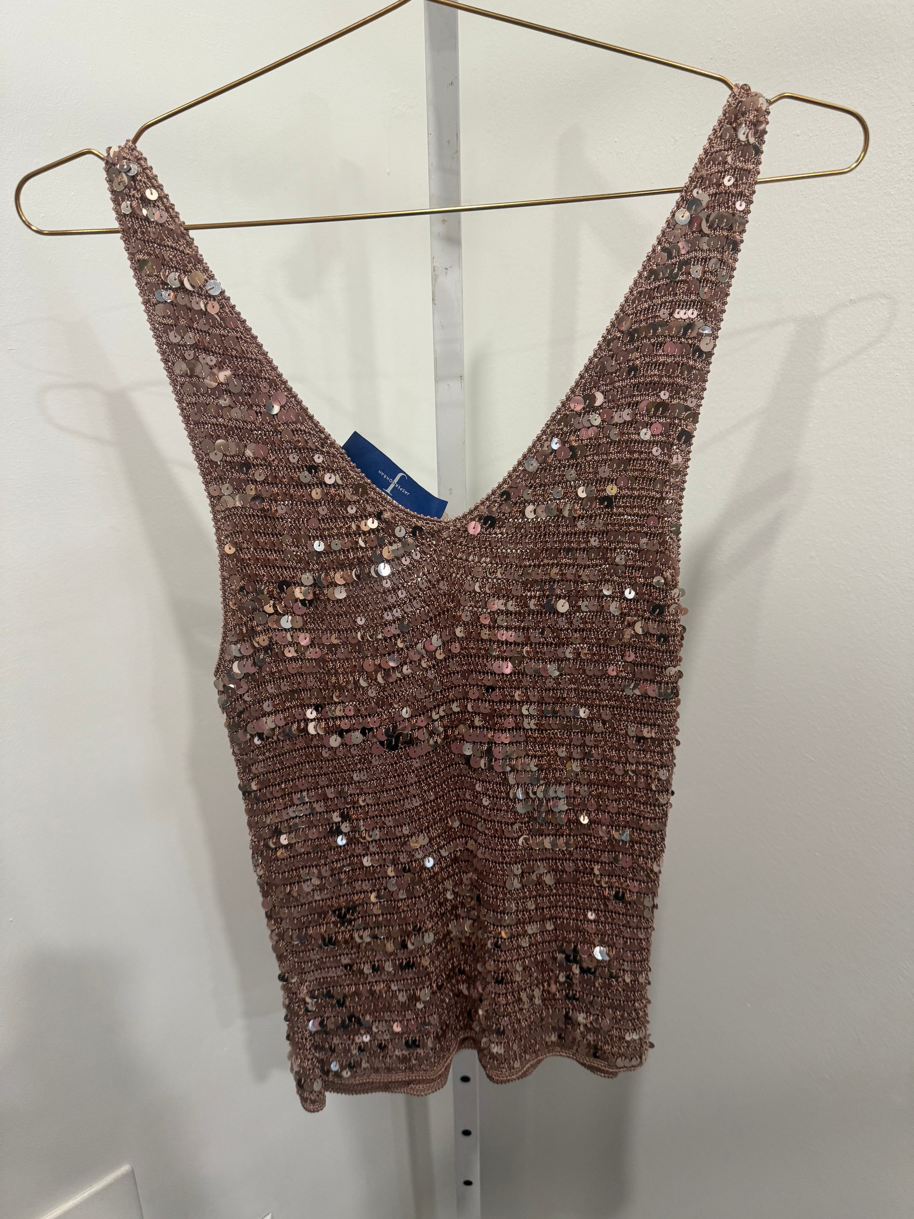 Brown crochet sequin top as is