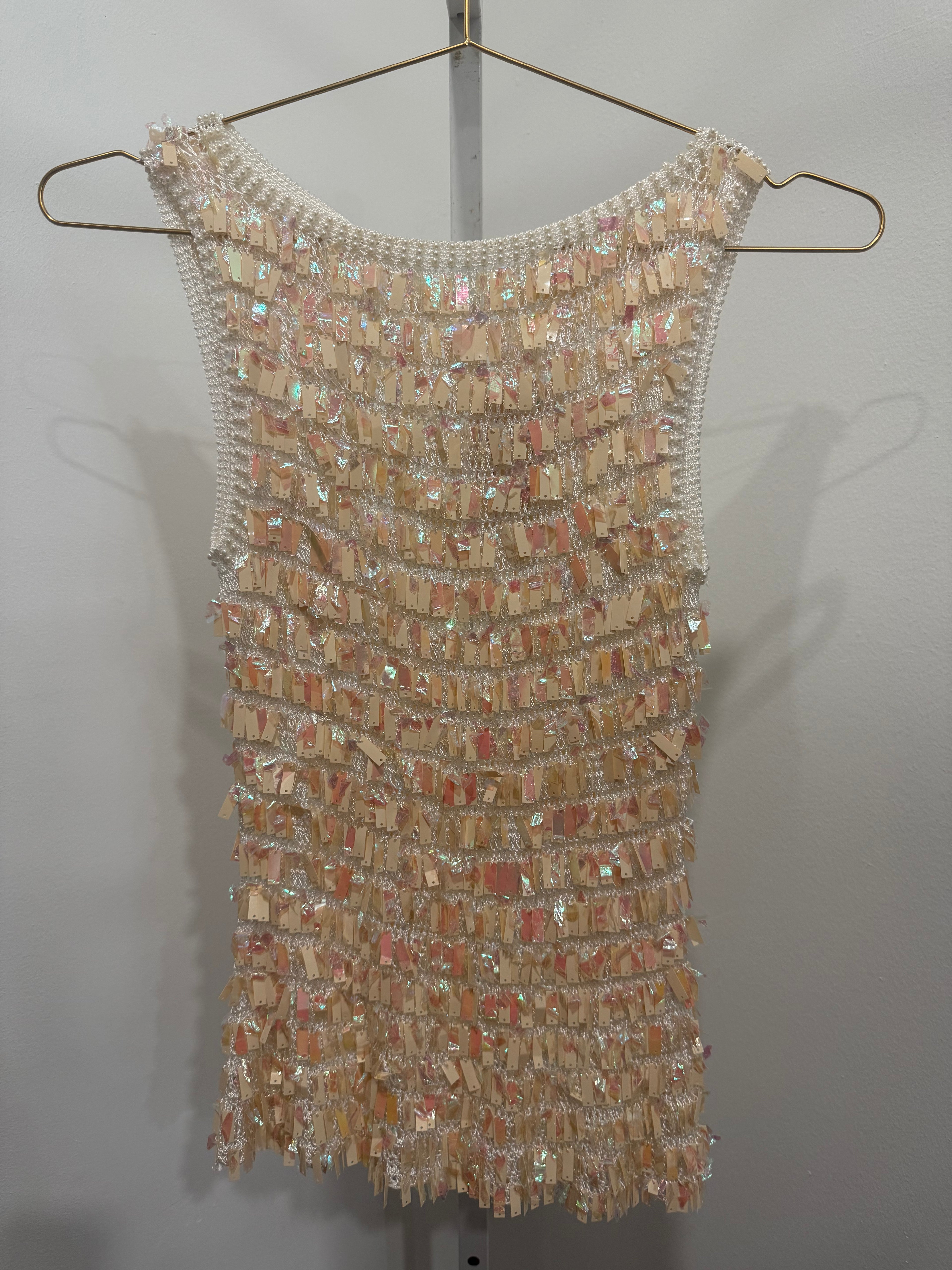 Cream Beaded 
Sequin Crochet 
Top
