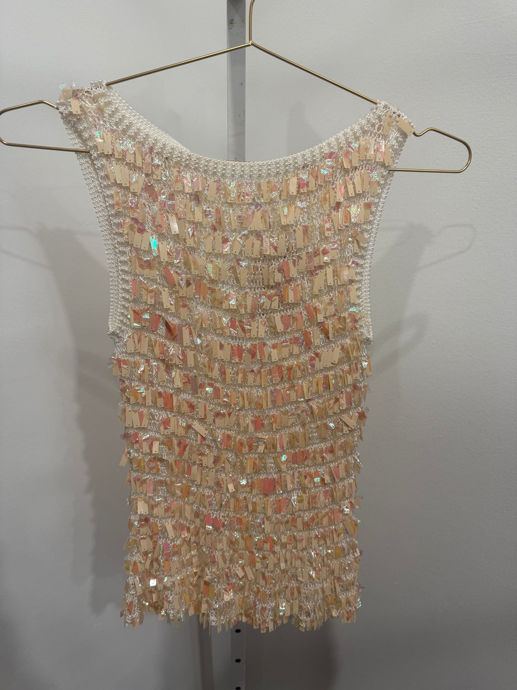 Cream Beaded 
Sequin Crochet 
Top