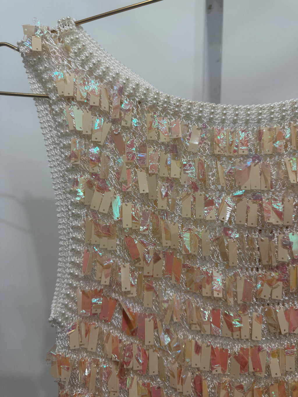 Cream Beaded 
Sequin Crochet 
Top