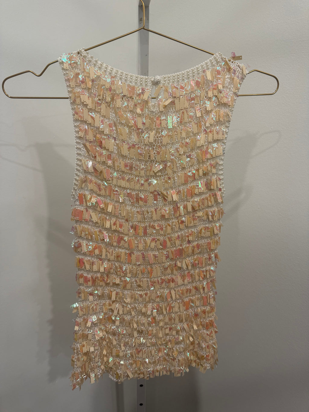 Cream Beaded 
Sequin Crochet 
Top