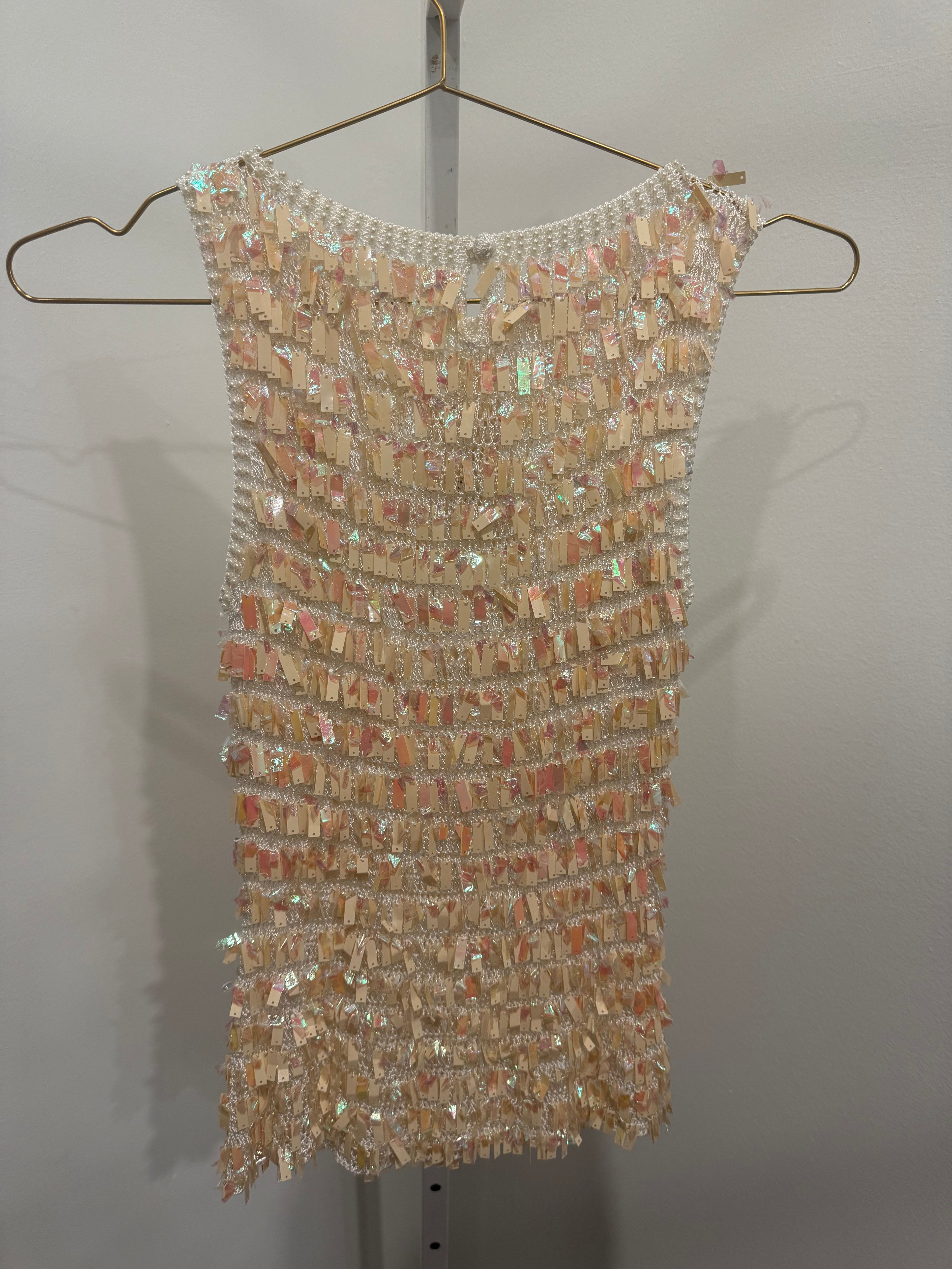 Cream Beaded 
Sequin Crochet 
Top