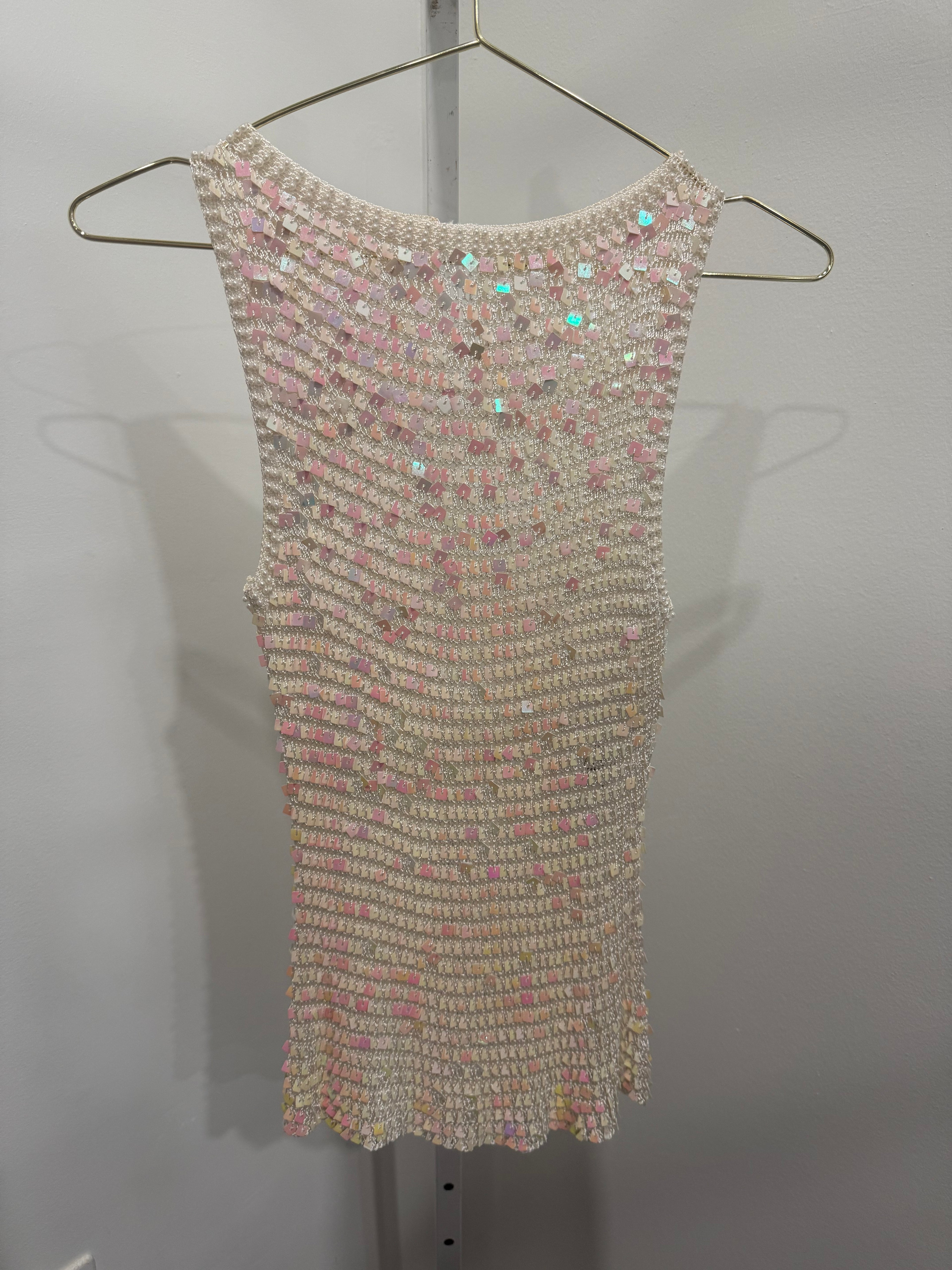 Cream Beaded 
Sequin Crochet 
Top