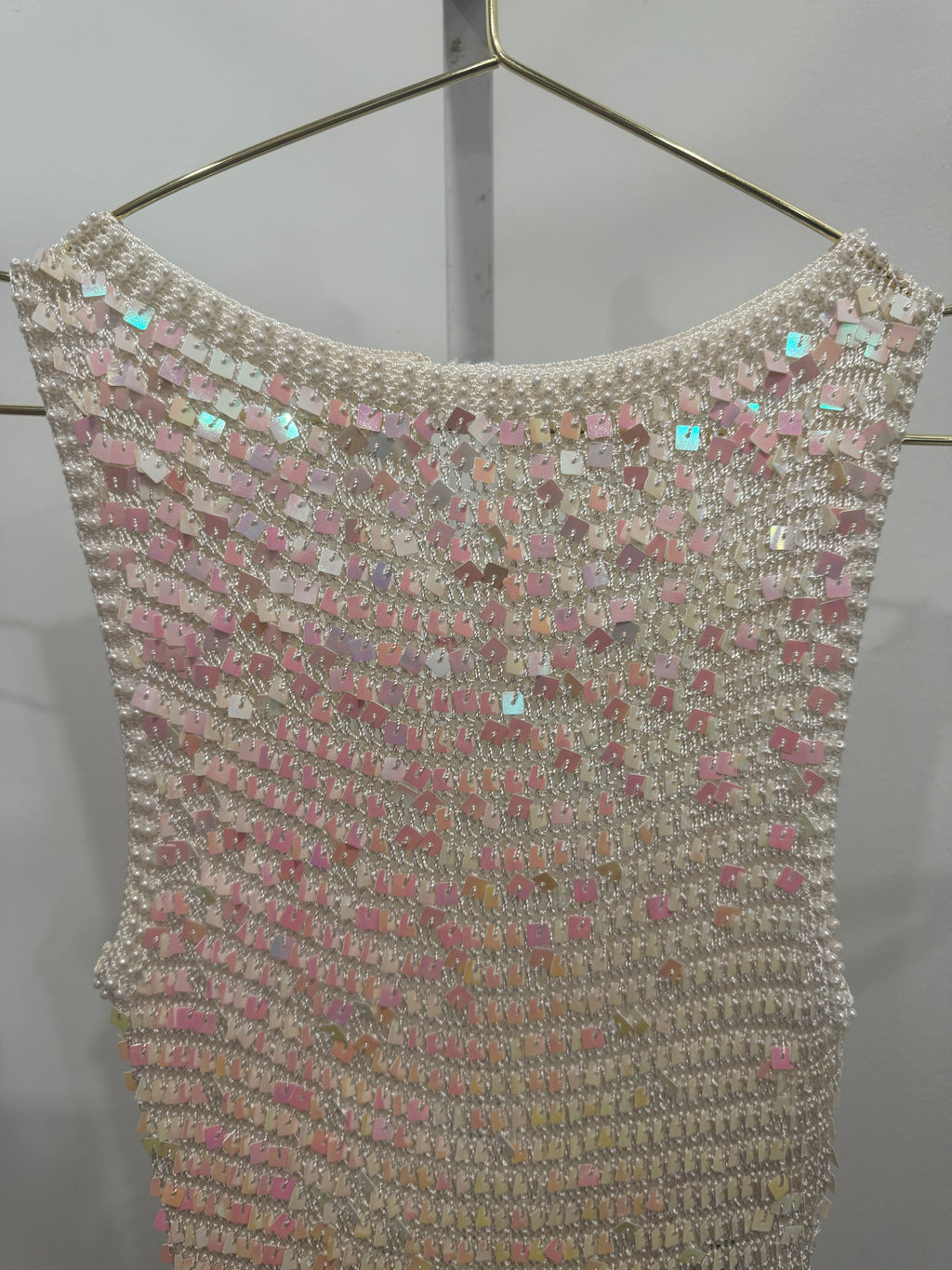 Cream Beaded 
Sequin Crochet 
Top
