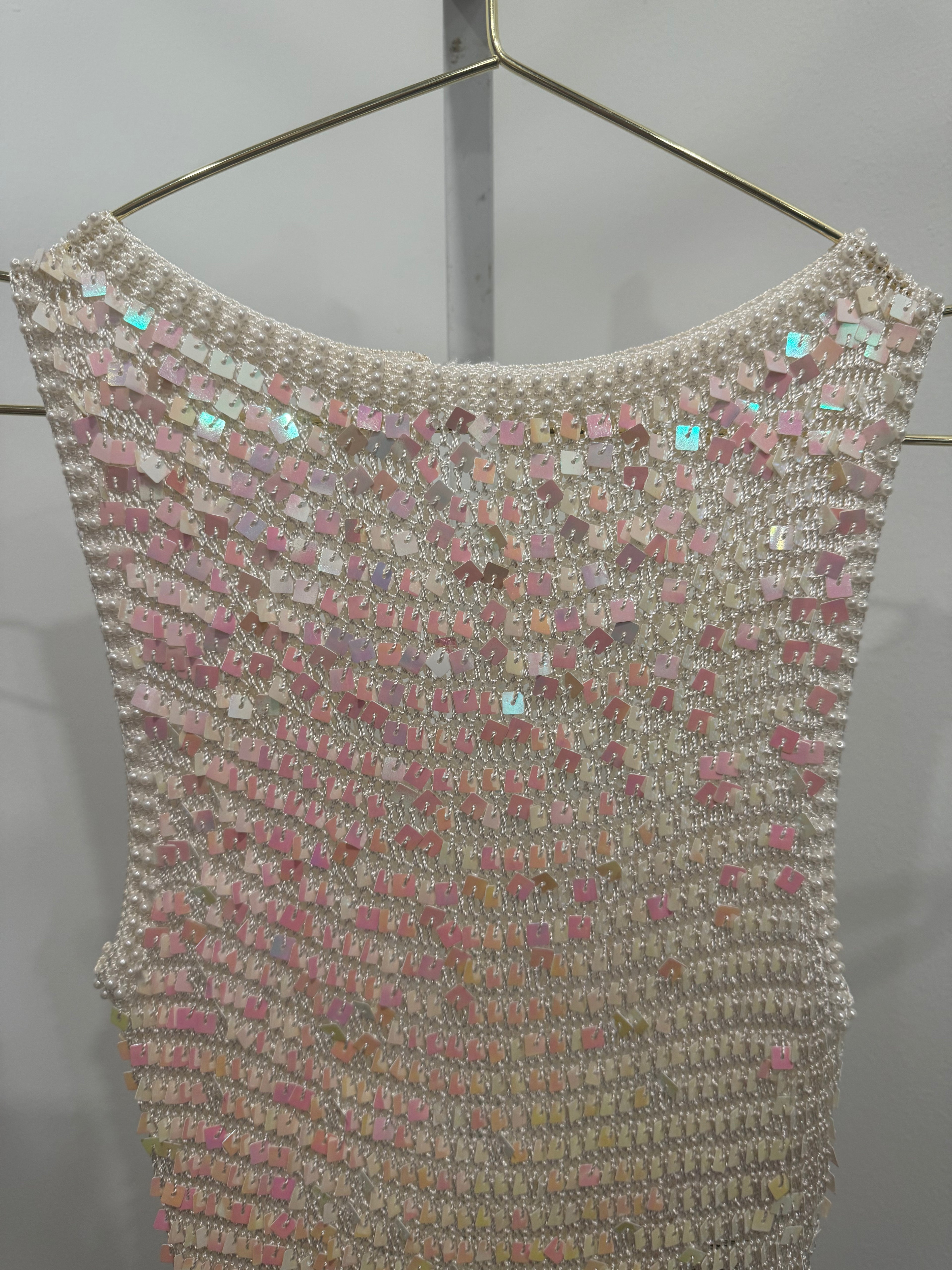 Cream Beaded 
Sequin Crochet 
Top