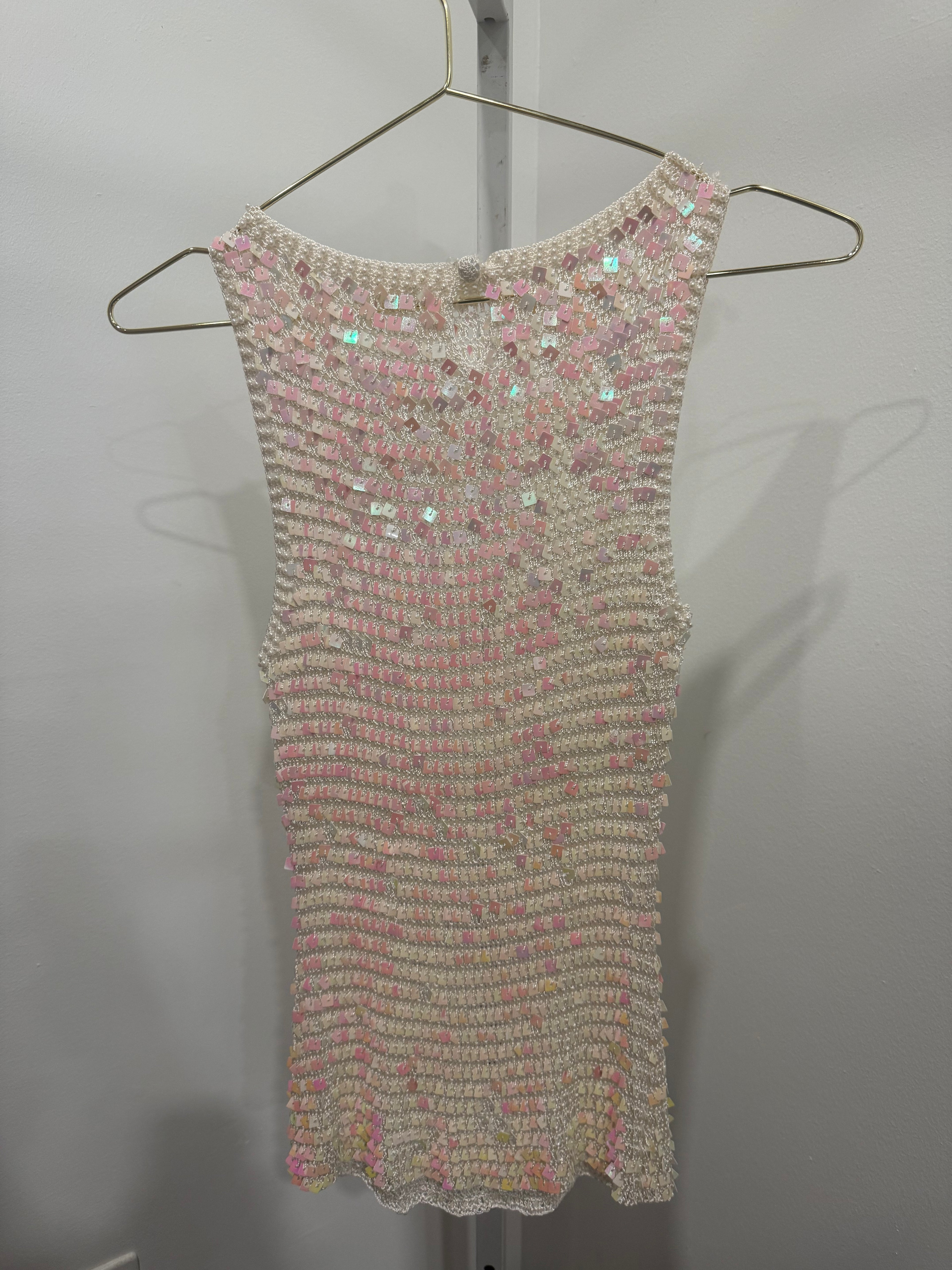 Cream Beaded 
Sequin Crochet 
Top