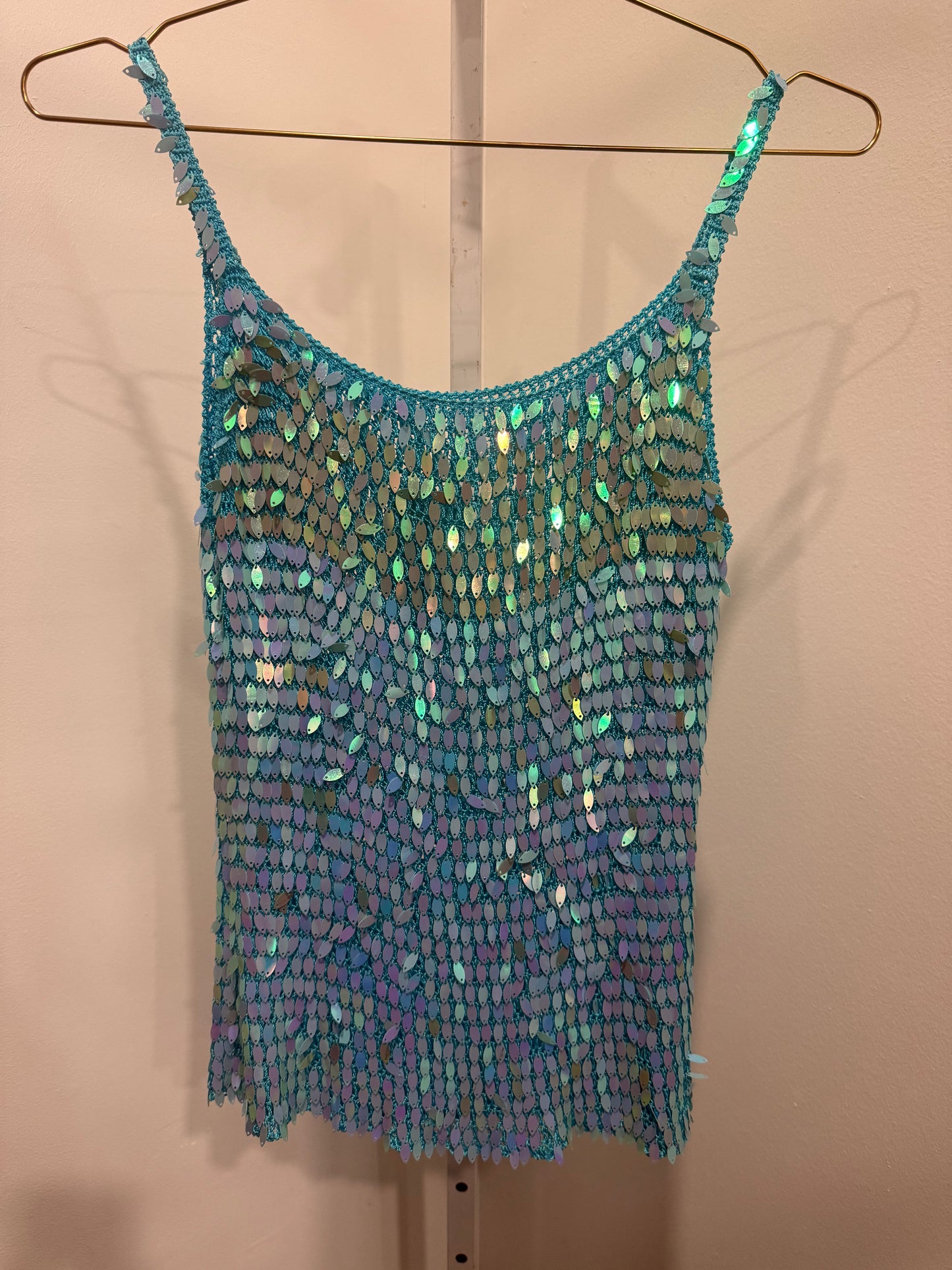 Blue crochet sequin cami