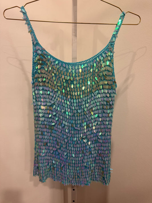 Blue crochet sequin cami