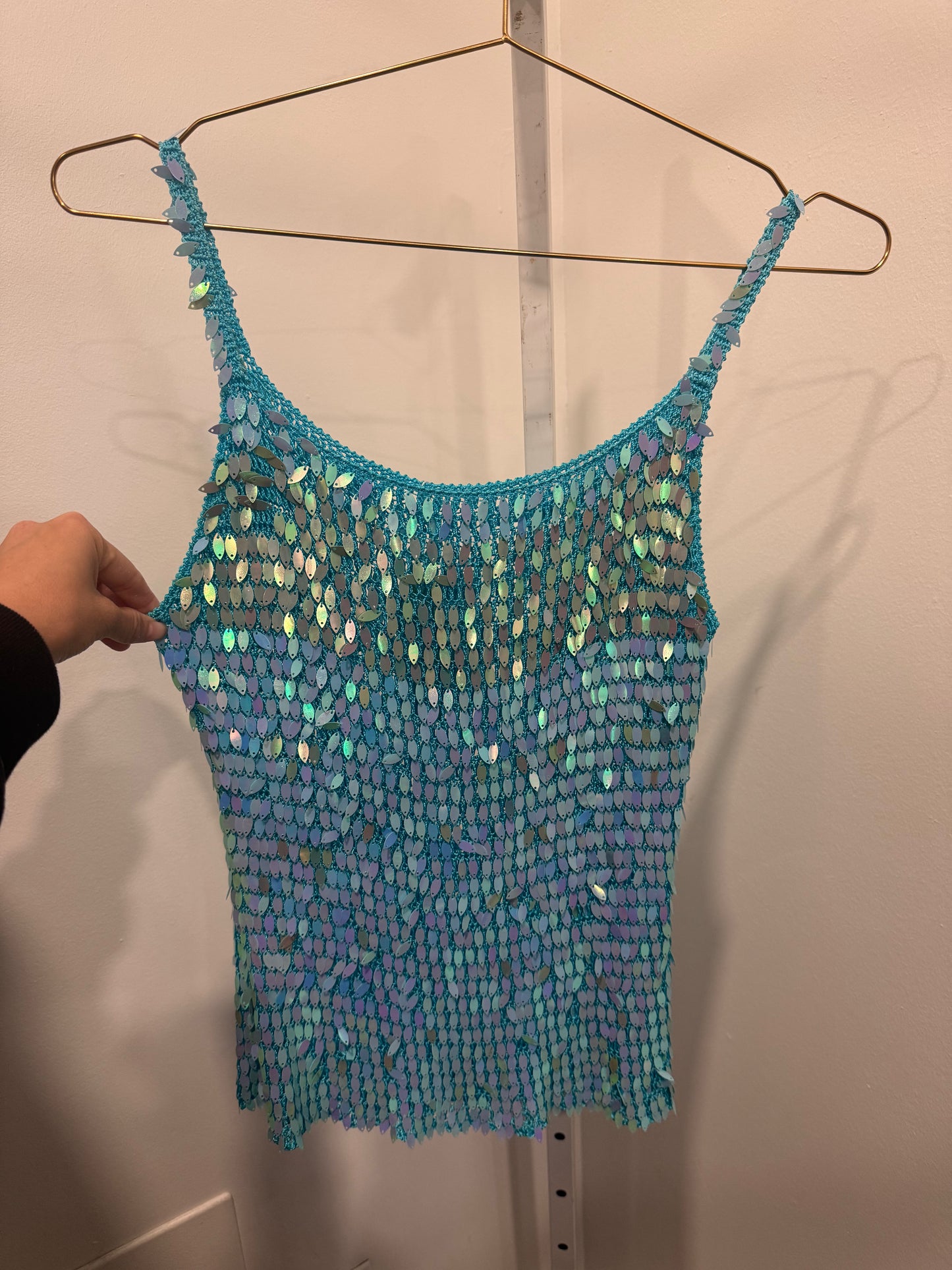 Blue crochet sequin cami