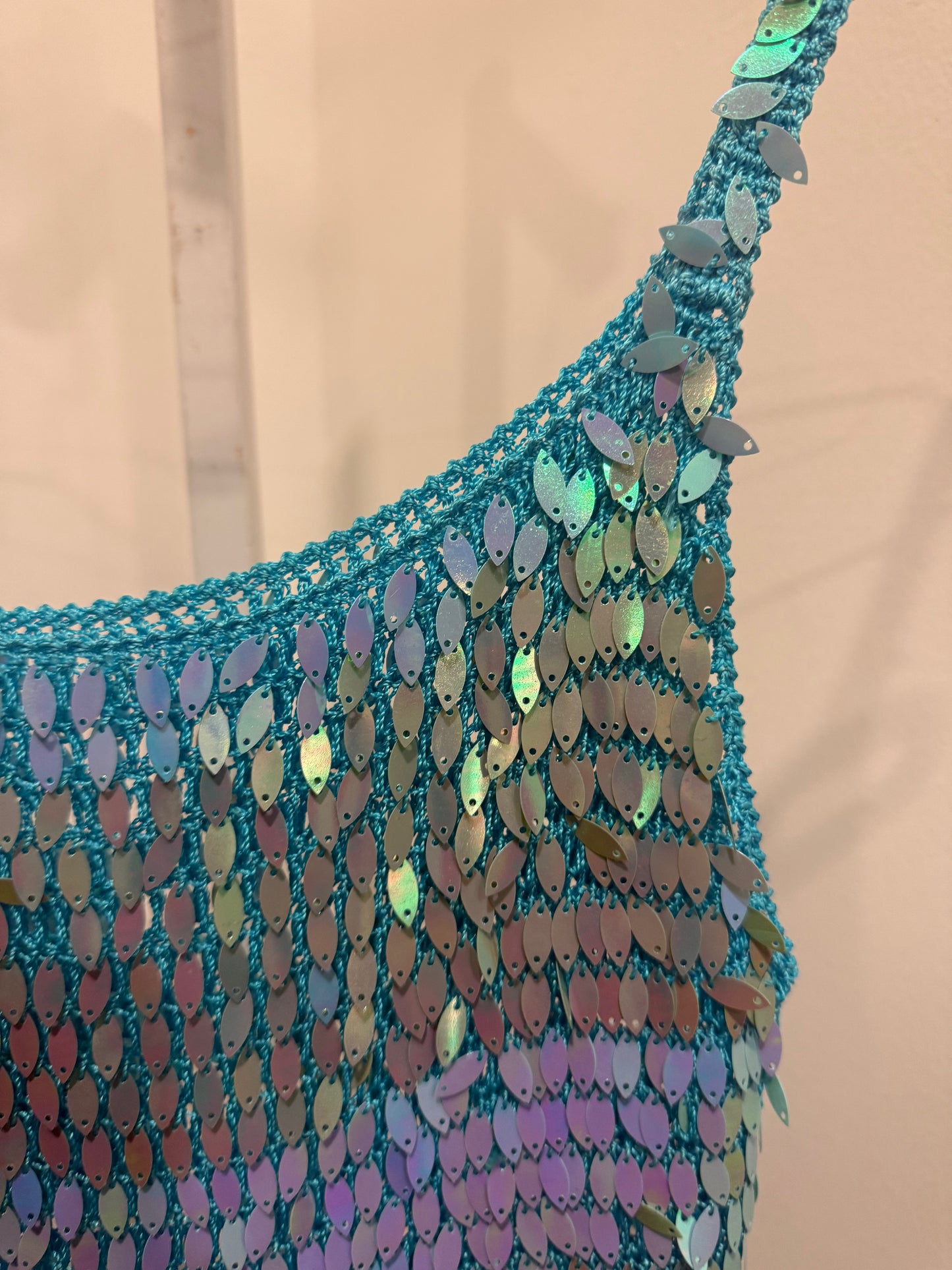 Blue crochet sequin cami