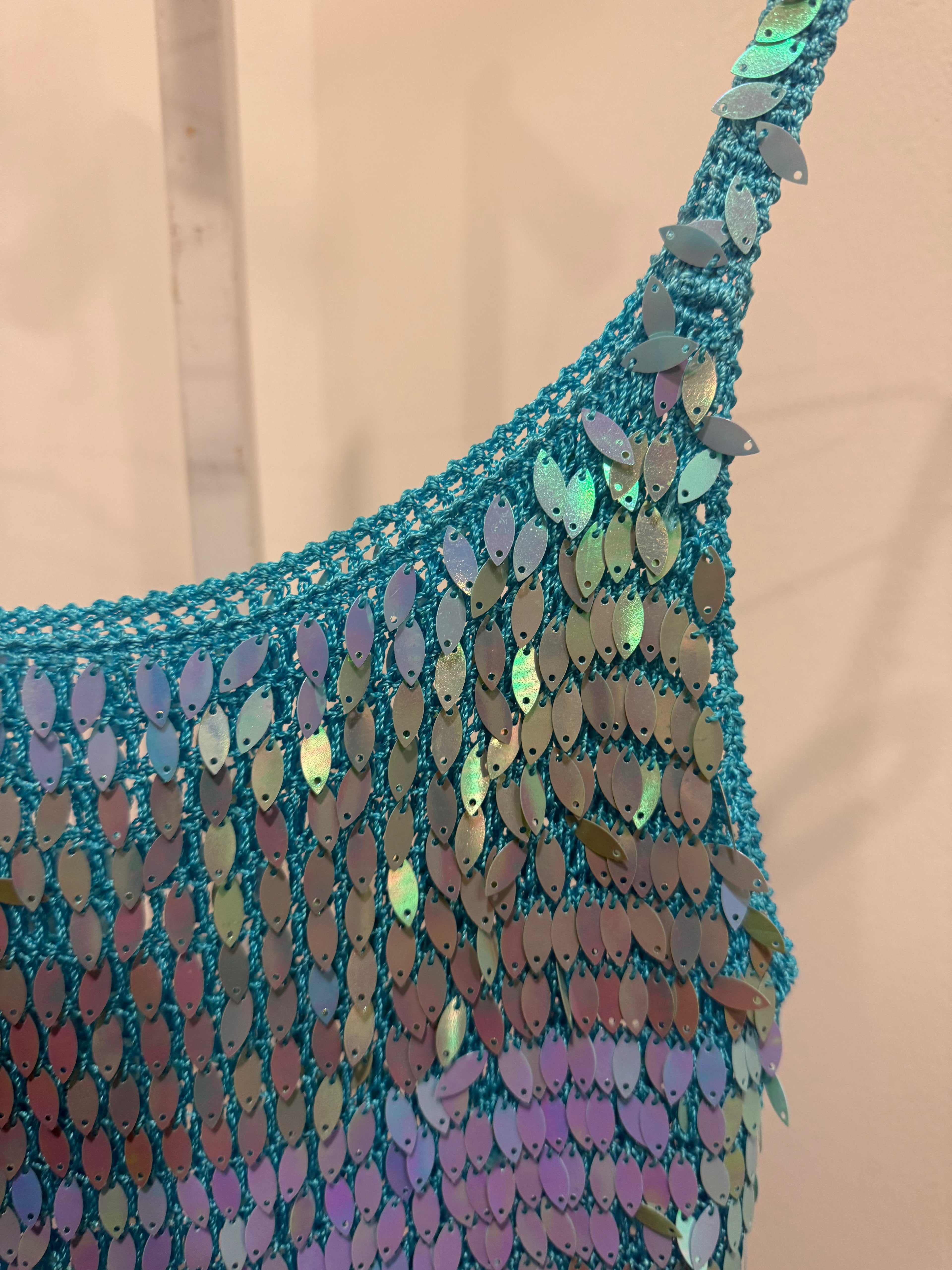 Blue crochet sequin cami